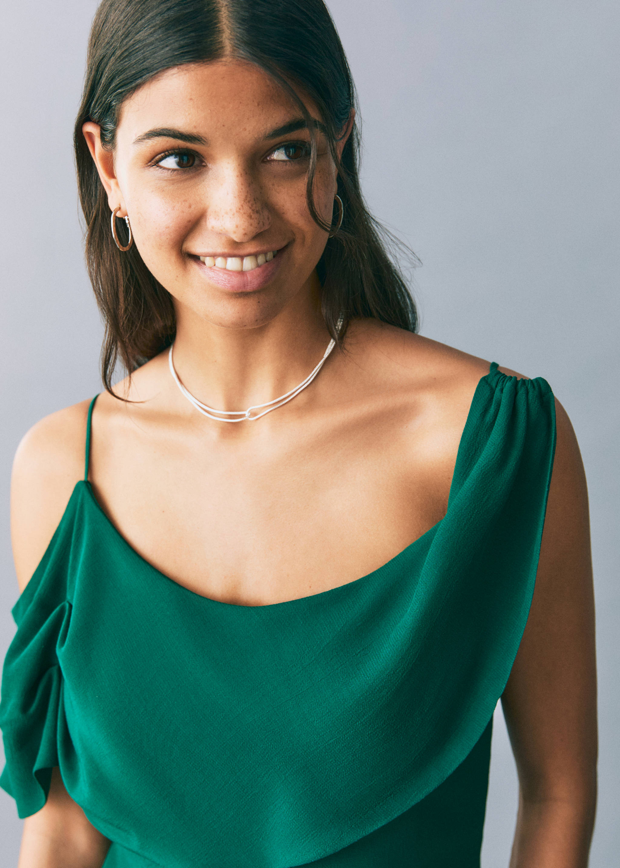 Asymmetrical ruffled chiffon dress - Details of the article 1