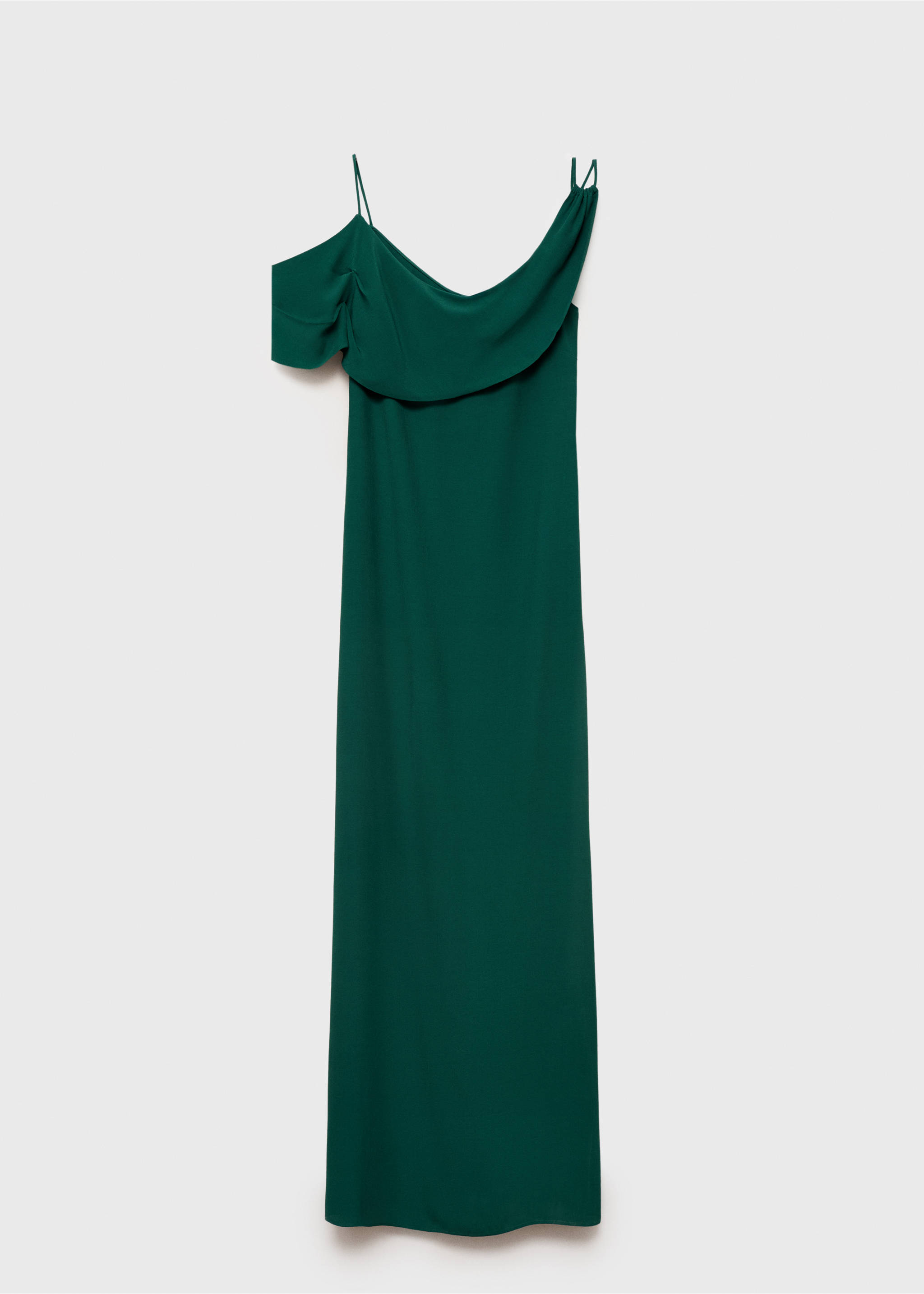 Asymmetrisches Chiffon-Kleid mit Rüschen - Artikel ohne Model, Dunkelgrün. Ref: 87016374-00.