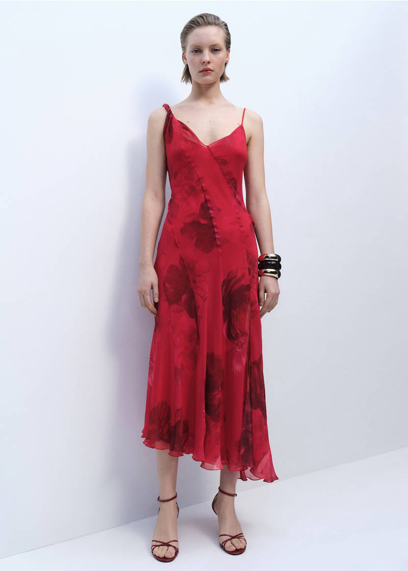 Asymmetrical floral dress - Red