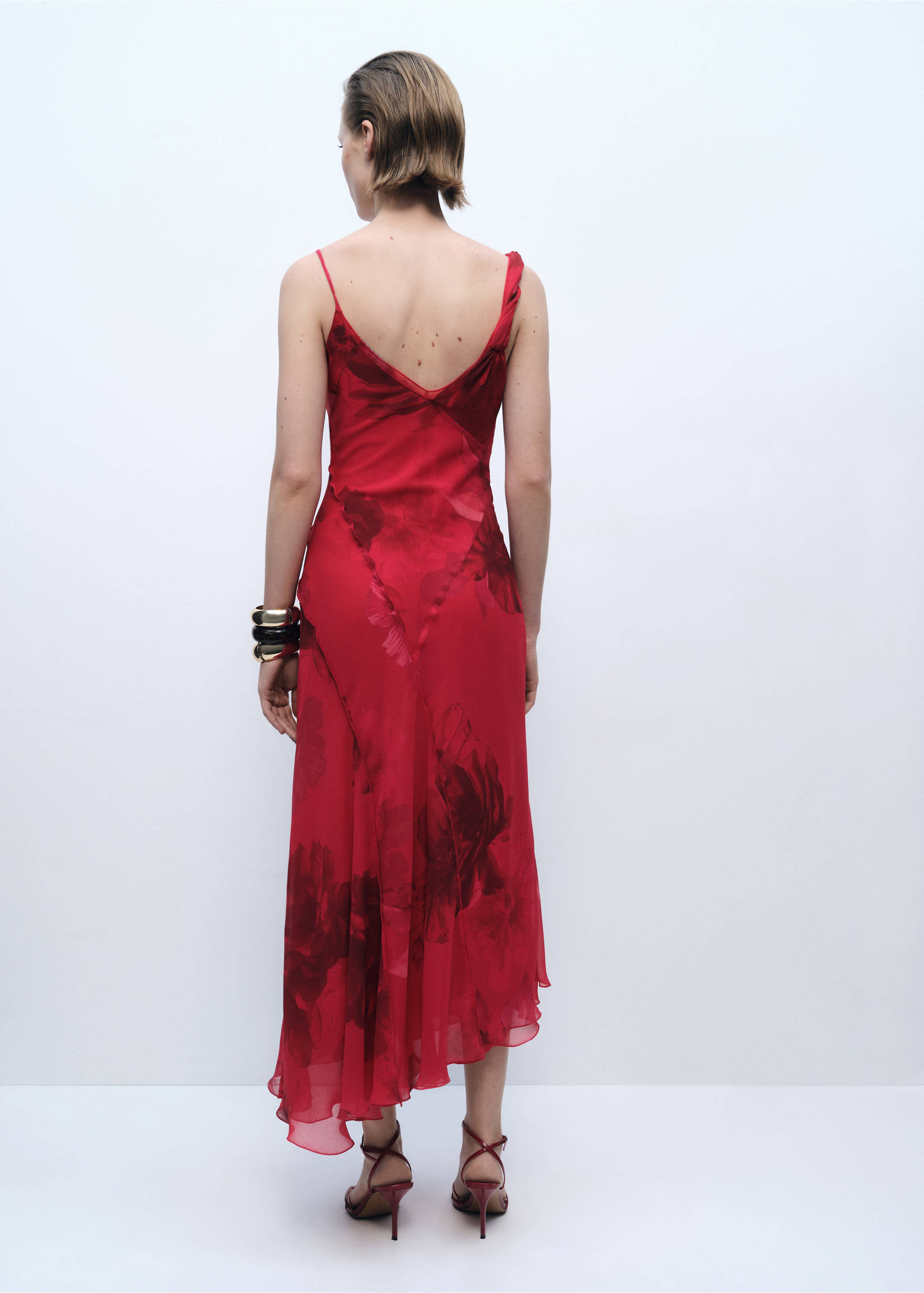 Vestido asimétrico floral - Reverso del artículo, Rojo. Ref: 87016378-00.