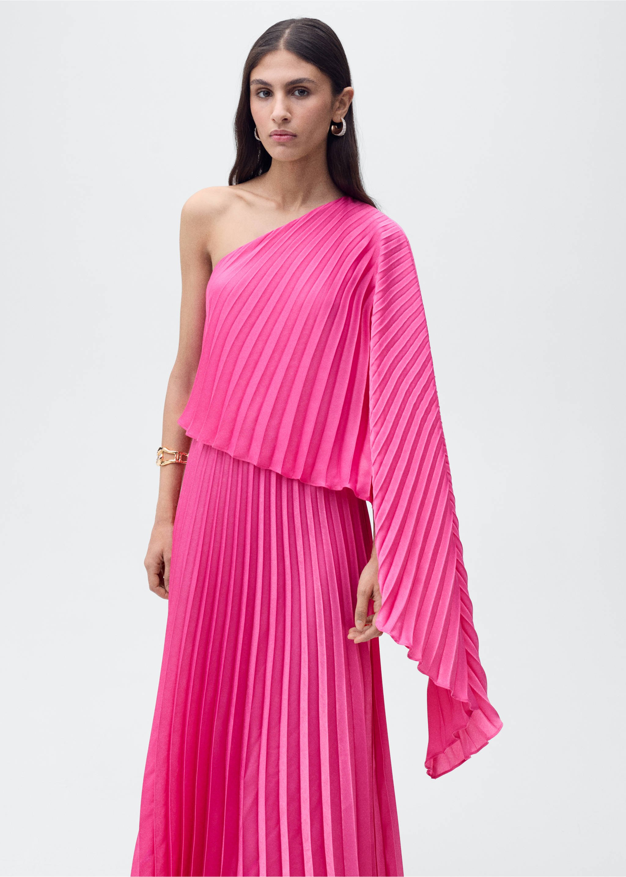 Langes Kleid mit Umhang - Mittlere Ansicht, Fuchsia. Ref: 87016380-00.