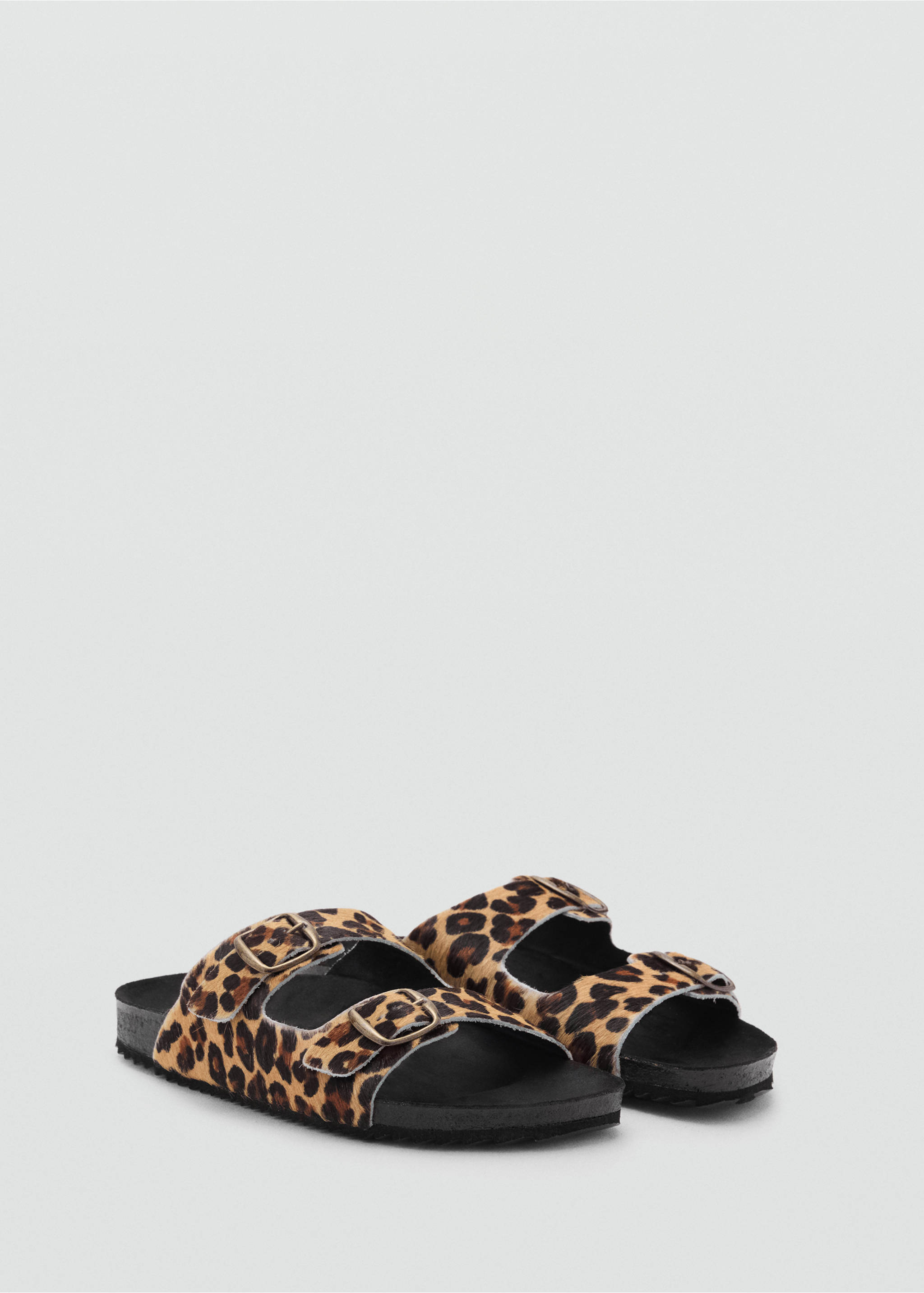 Ledersandale mit Animal-Print - Mittlere Ansicht, Schwarz. Ref: 87016384-00.