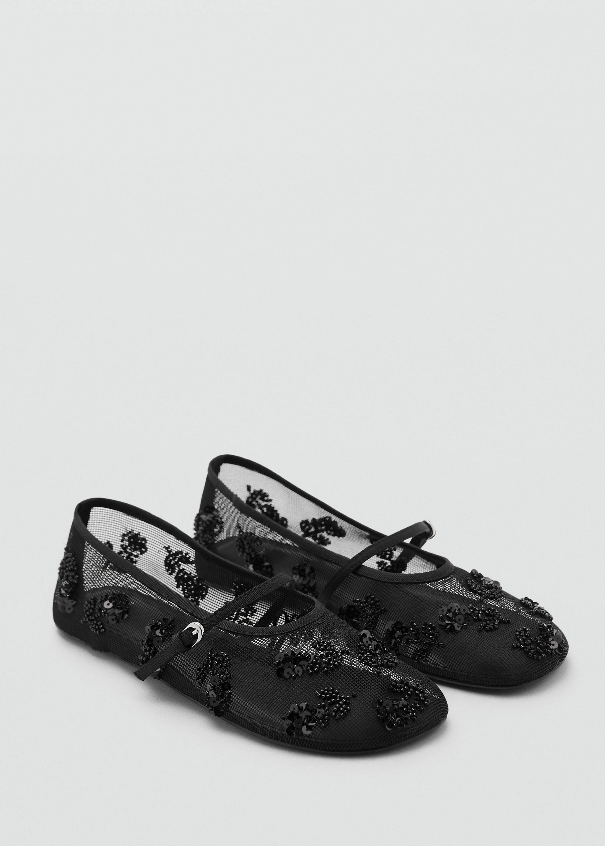Mesh ballet flats with sequin-embroidered strap - Medium plane