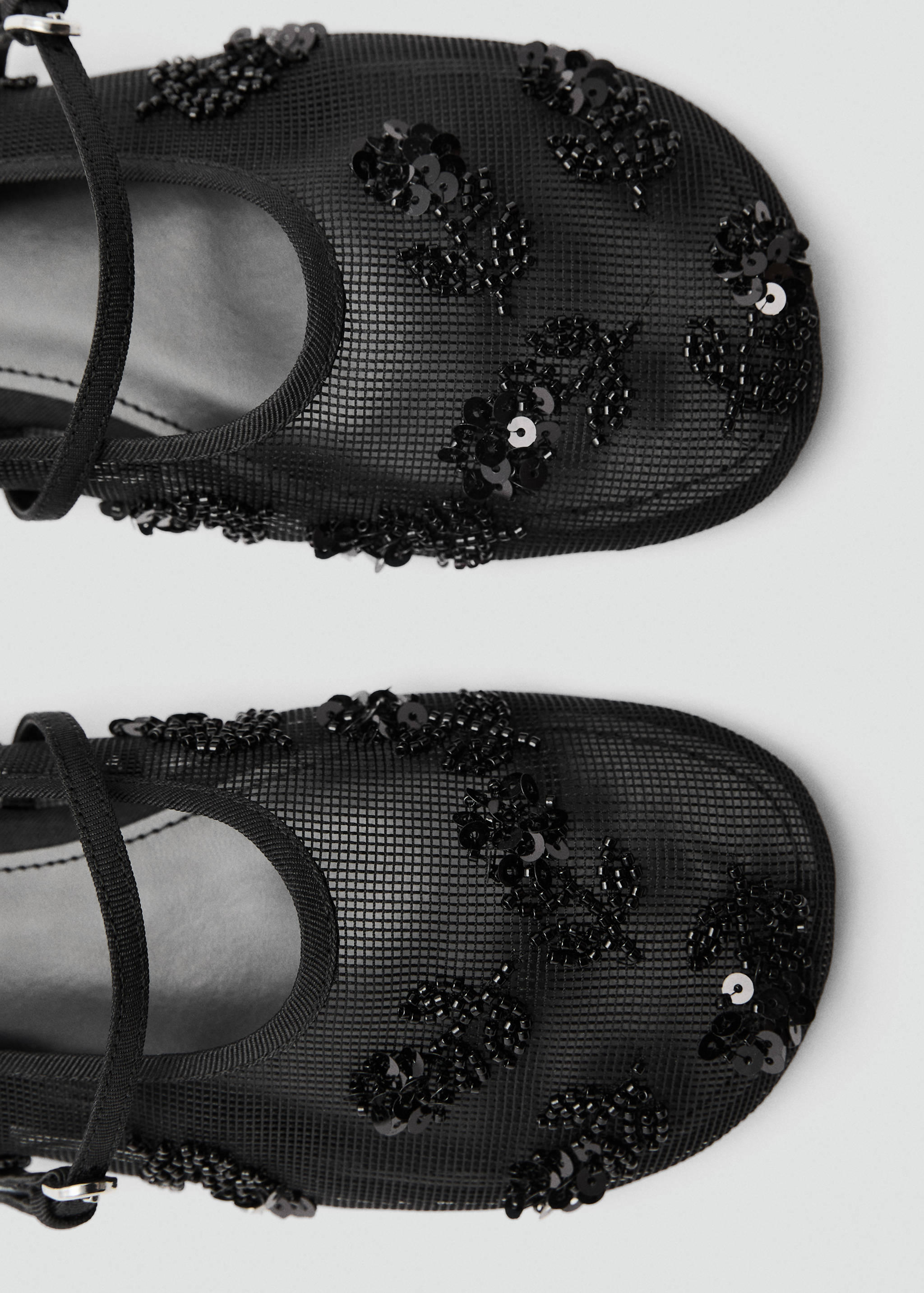 Mesh ballet flats with sequin-embroidered strap - Details of the article 1