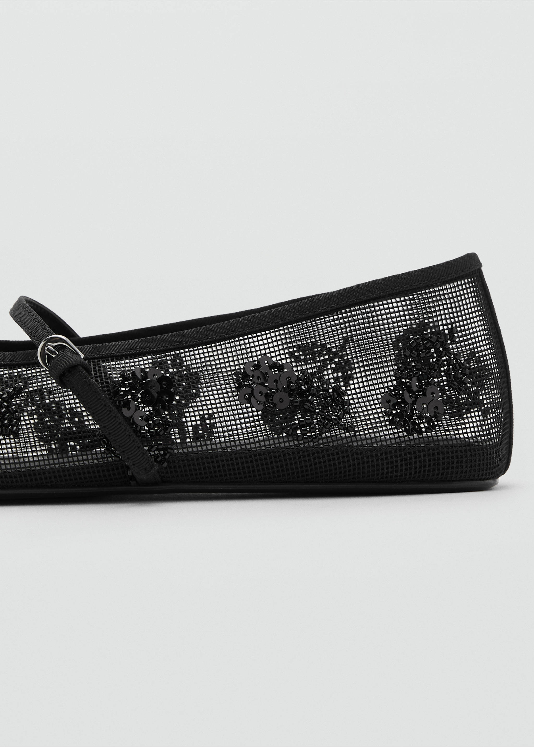 Mesh ballet flats with sequin-embroidered strap - Details of the article 2, Black. Ref: 87016714-00.
