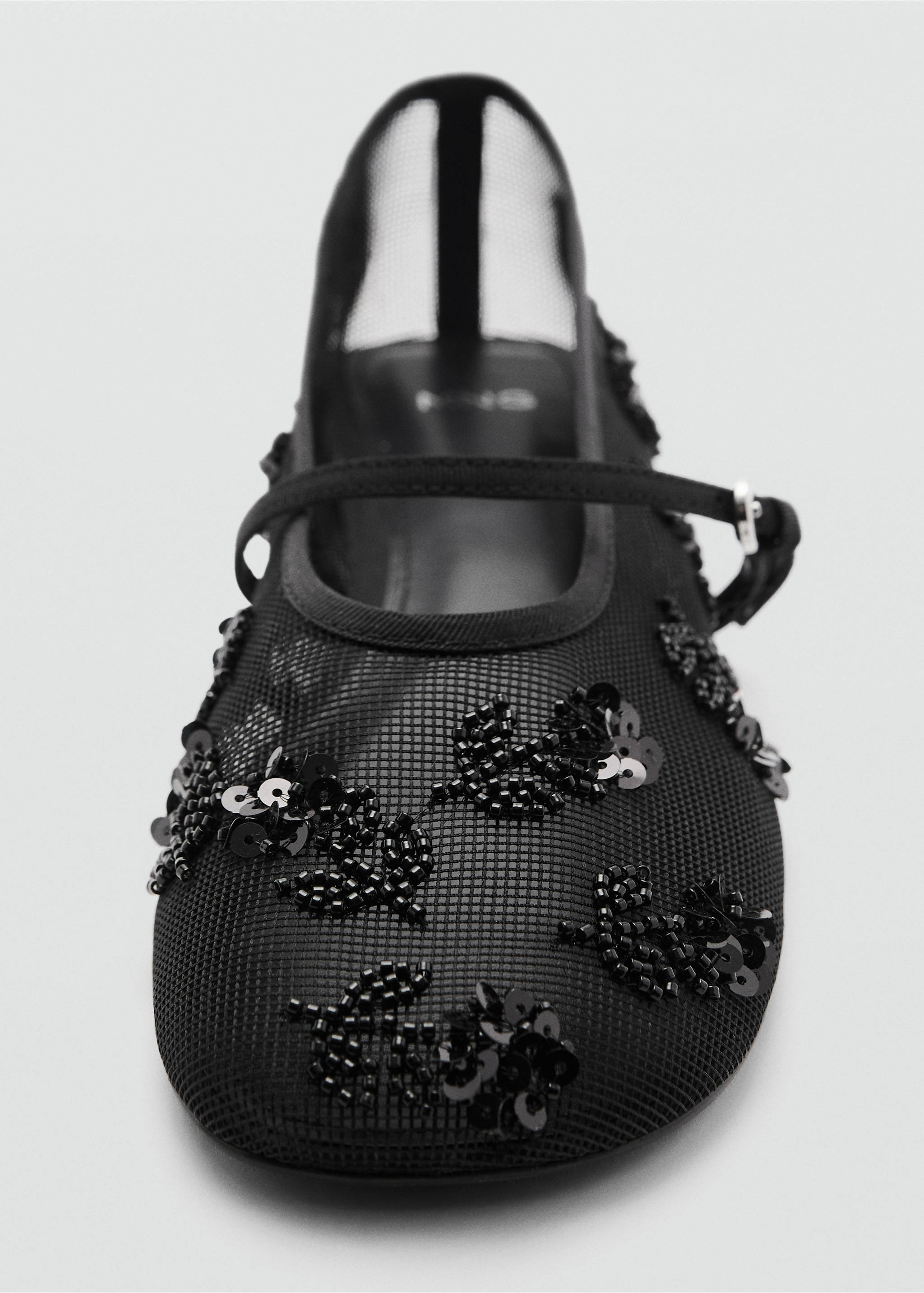 Mesh ballet flats with sequin-embroidered strap - Details of the article 3, Black. Ref: 87016714-00.