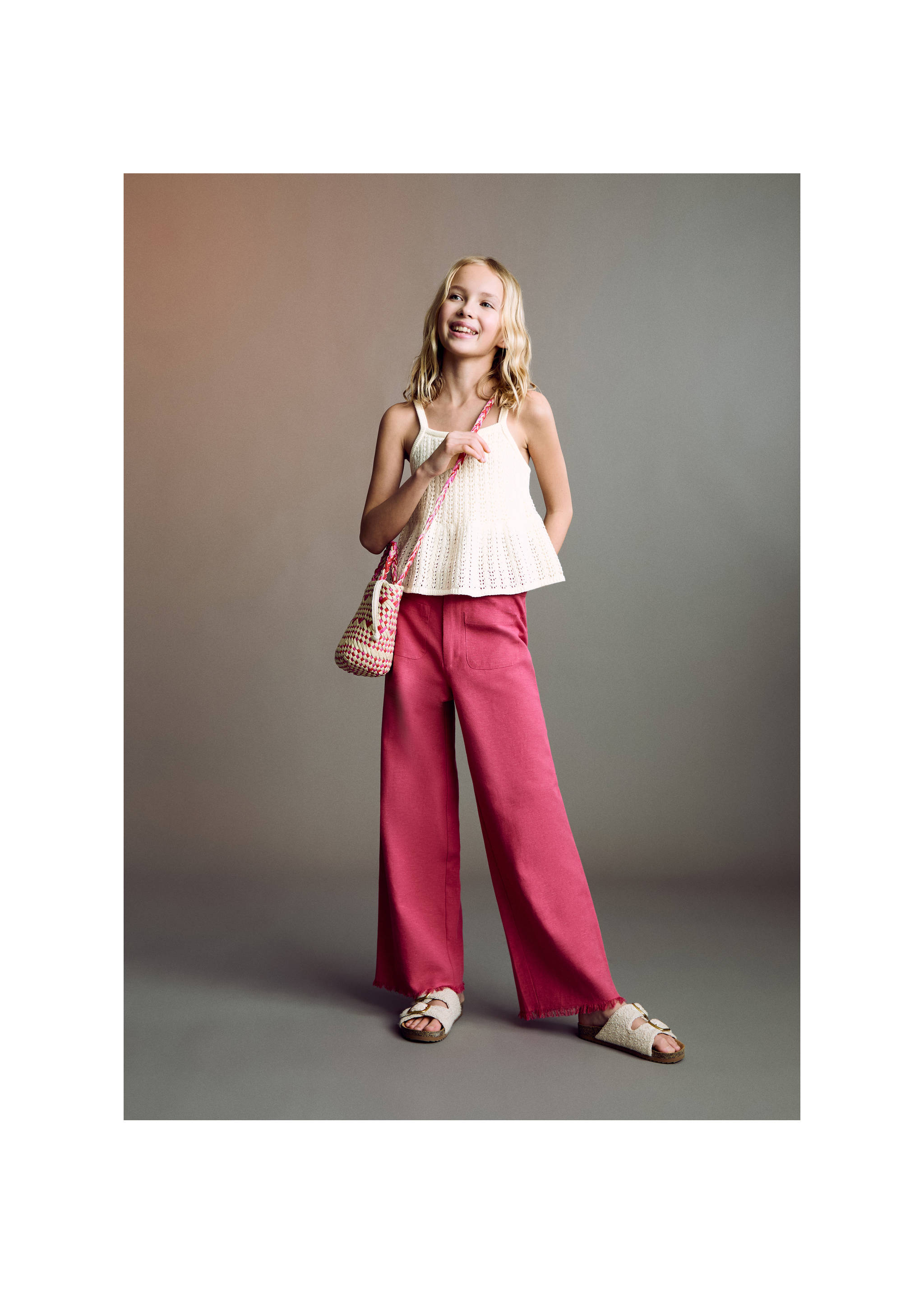 Textured sandals with buckle - Details of the article 9, Off White. Ref: 87016722-00.