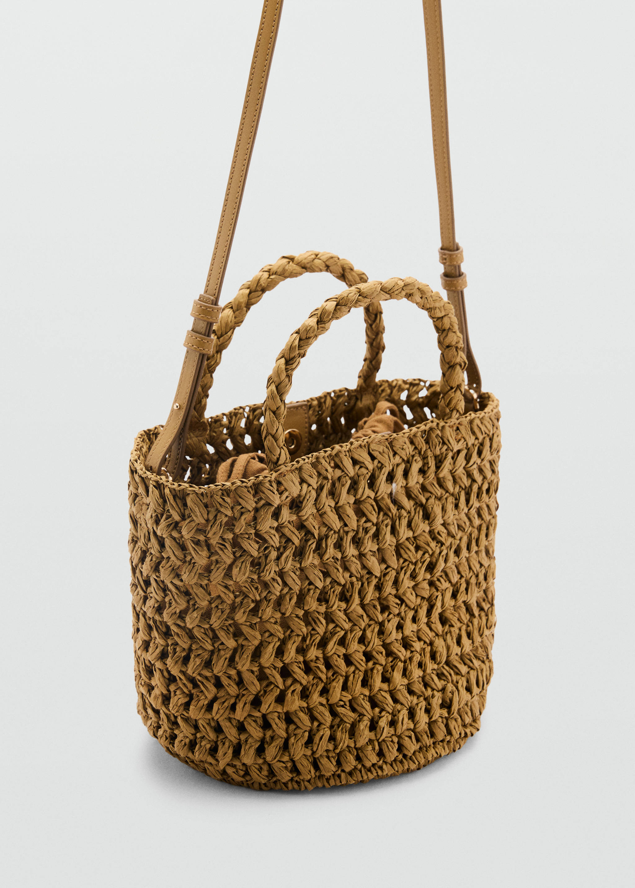 Natural-fibre double-handle bucket bag - Medium plane