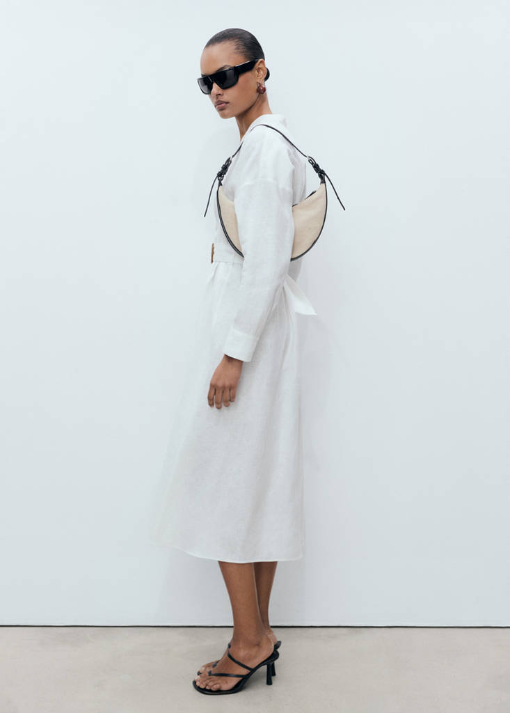 Linen shirt dress with belt - Women | MANGO OUTLET USA