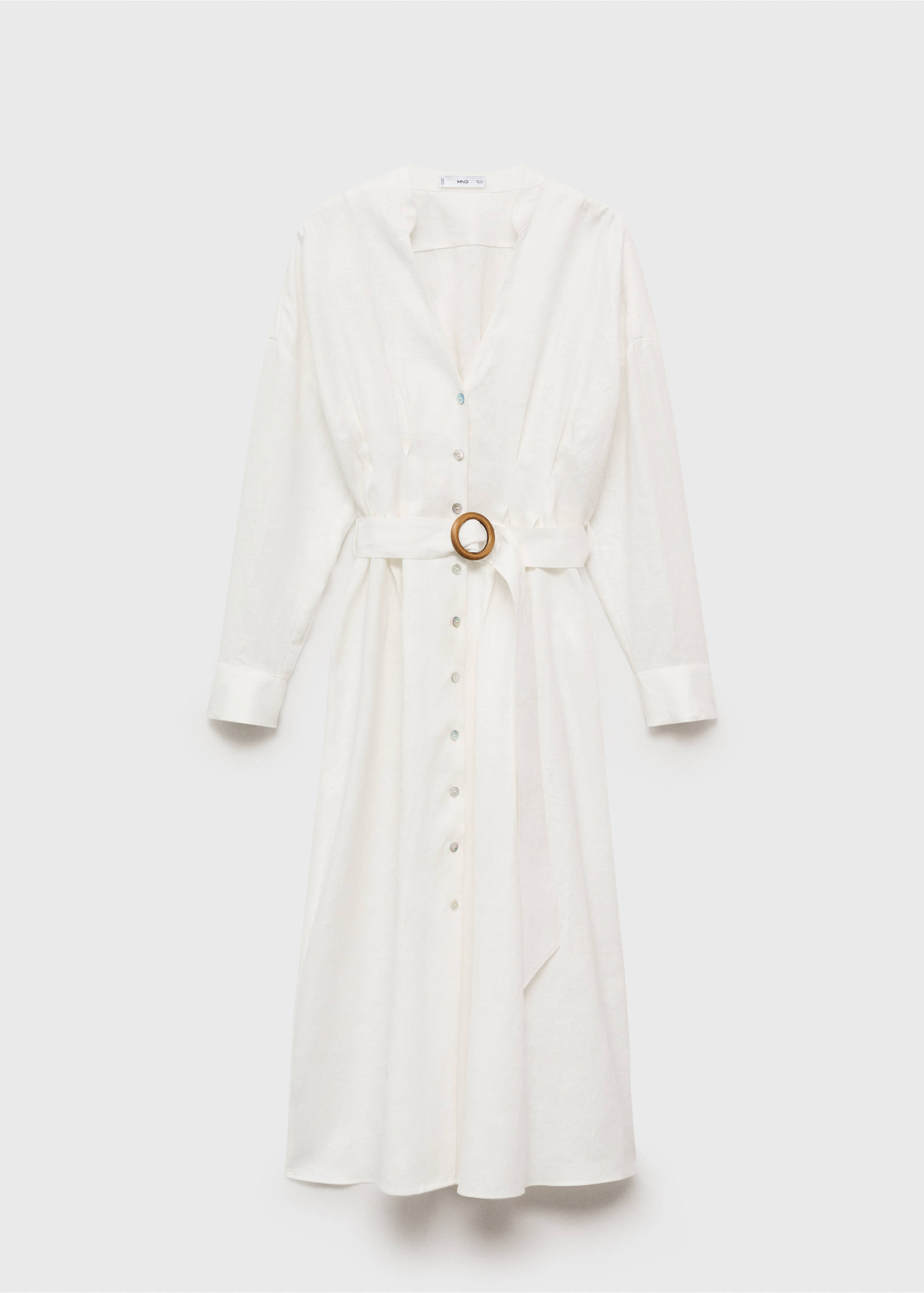 Robe chemisier lin ceinture - Article sans modèle, Blanc. Ref: 87017166-00.