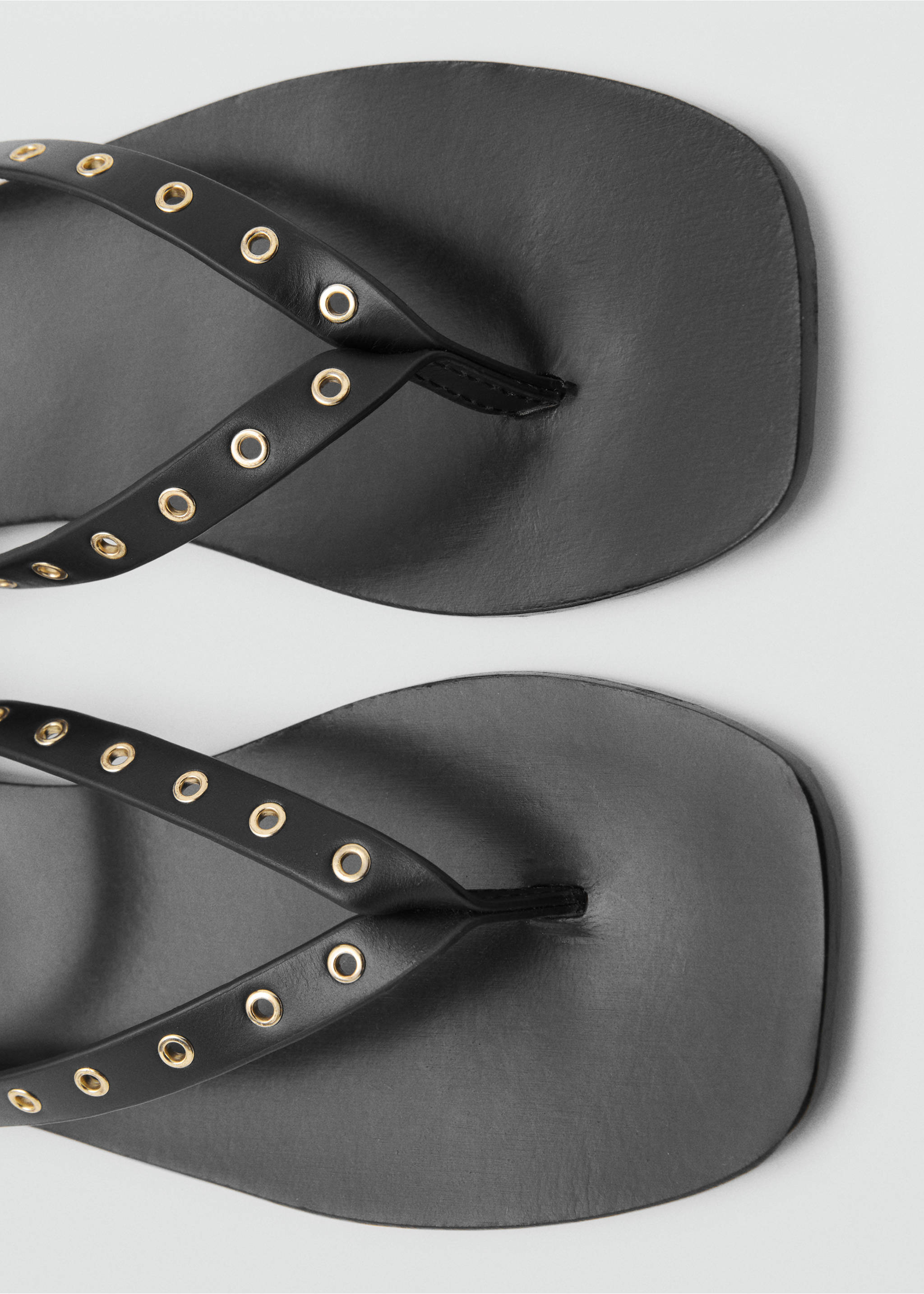 Leather sandals with eyelet straps - Details of the article 2, Black. Ref: 87017169-00.