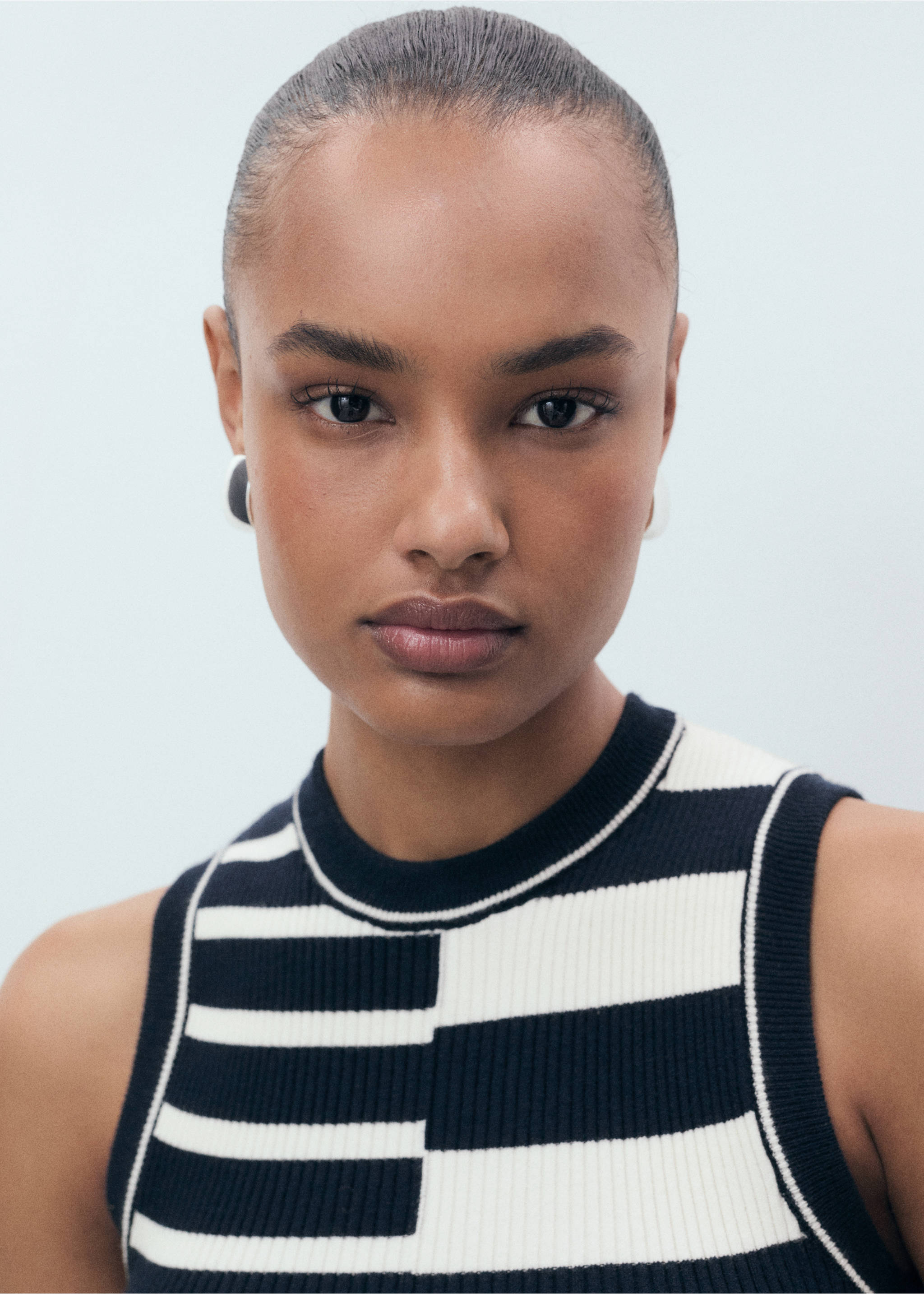 Striped knit top - Details of the article 1, Dark Navy. Ref: 87017193-00.
