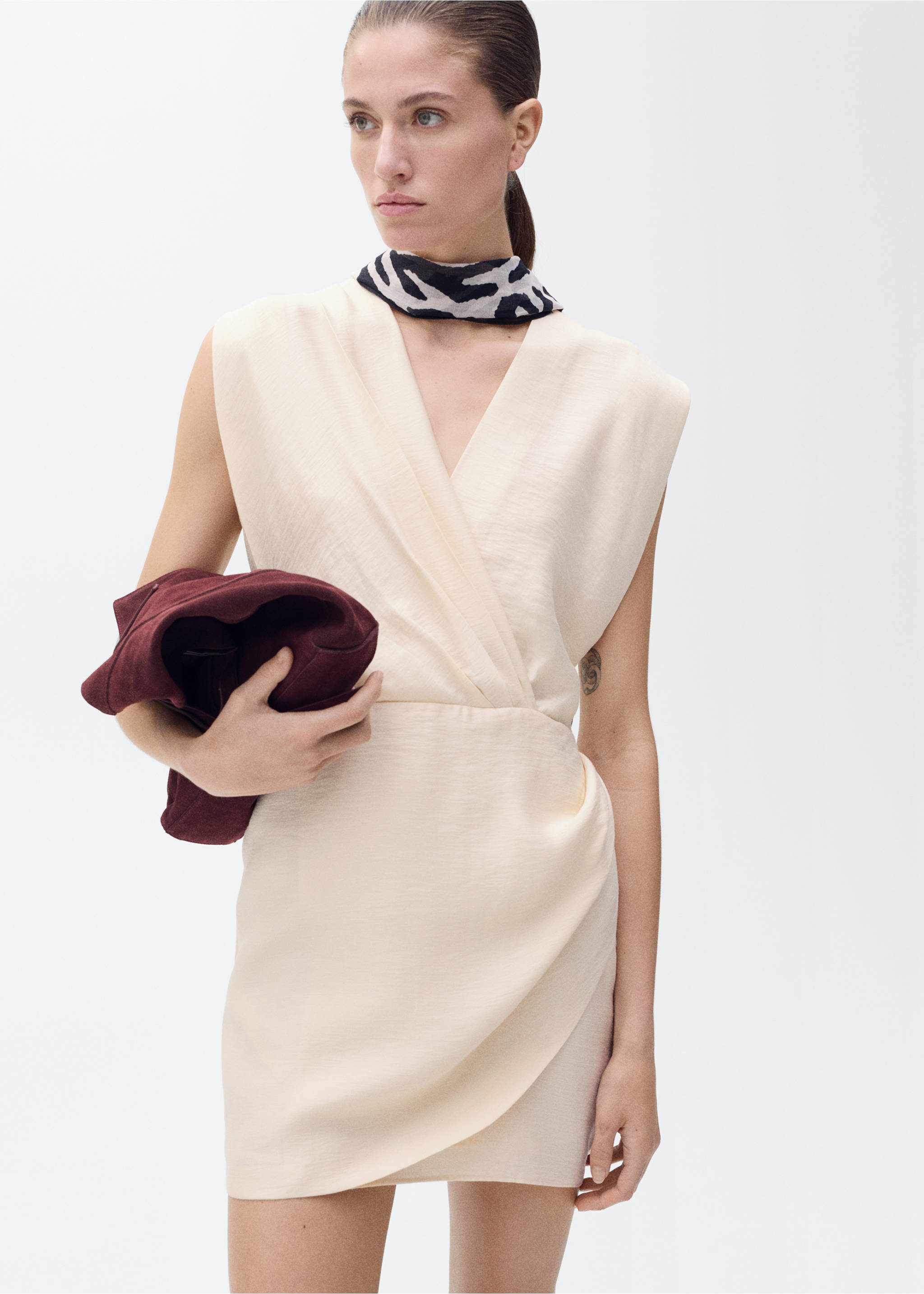 Lyocell wrap dress - Medium plane, Ecru. Ref: 87017195-00.