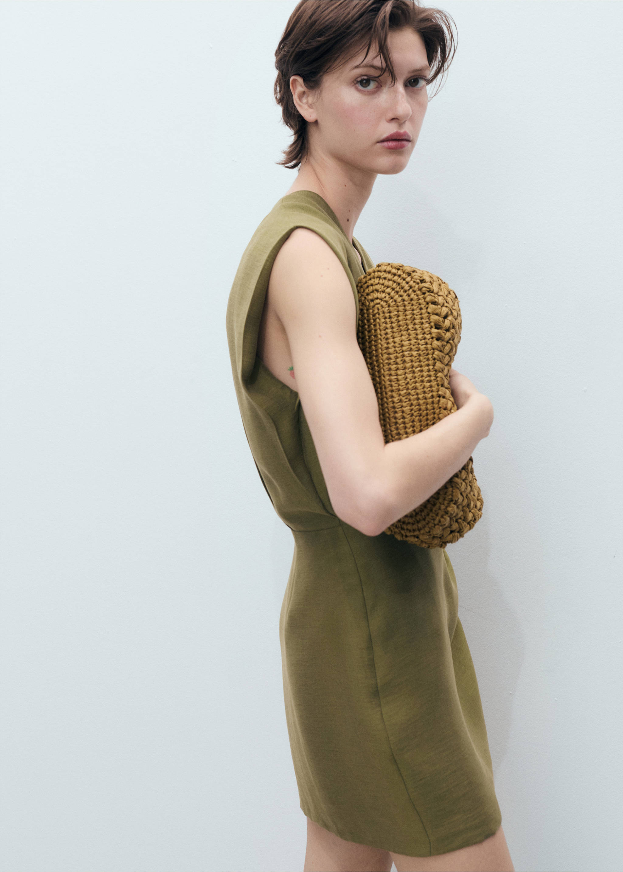Vestido lyocell cruzado - Plano medio, Khaki. Ref: 87017195-00.