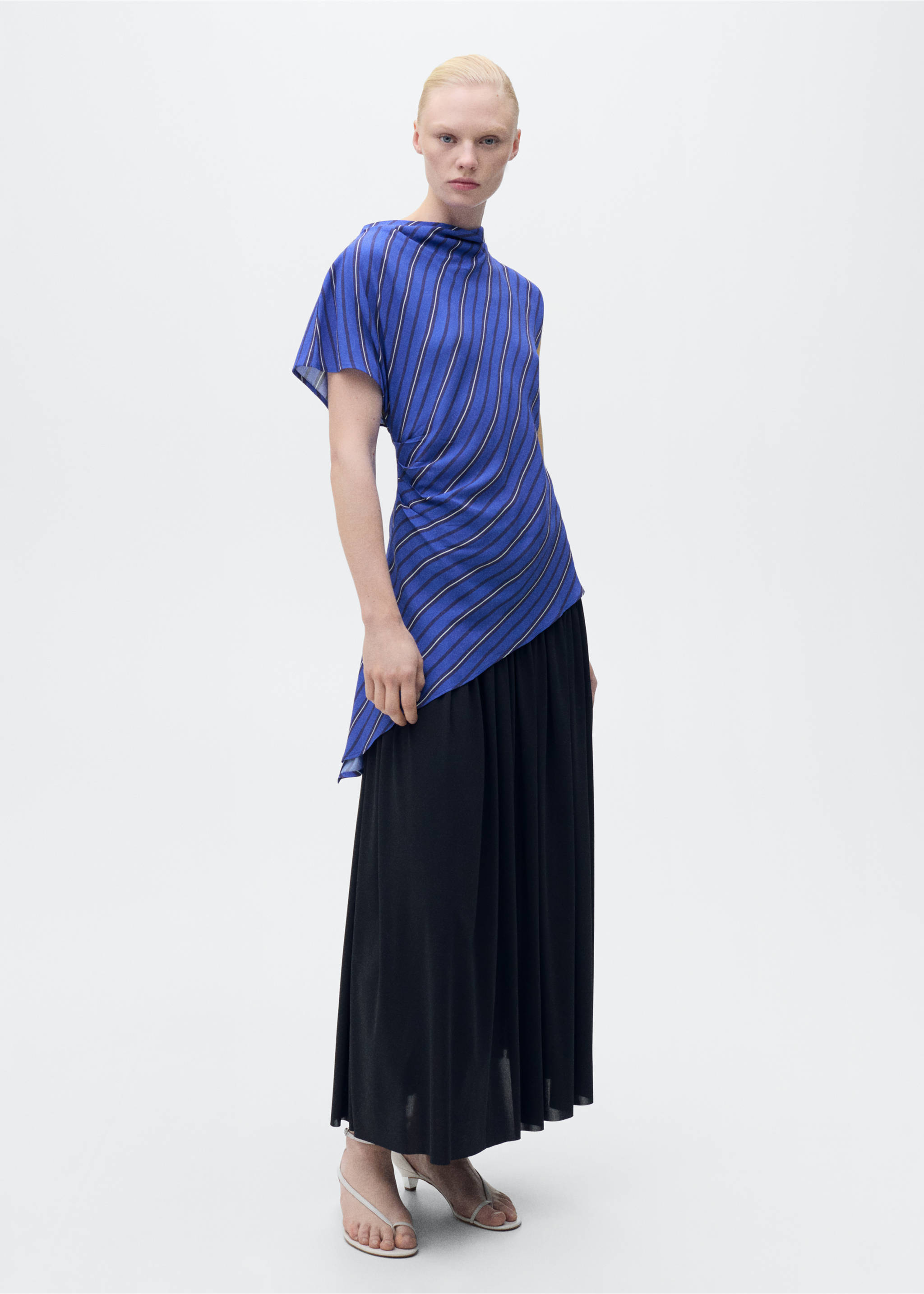 Asymmetrical striped blouse - General plane, Blue. Ref: 87017196-00.