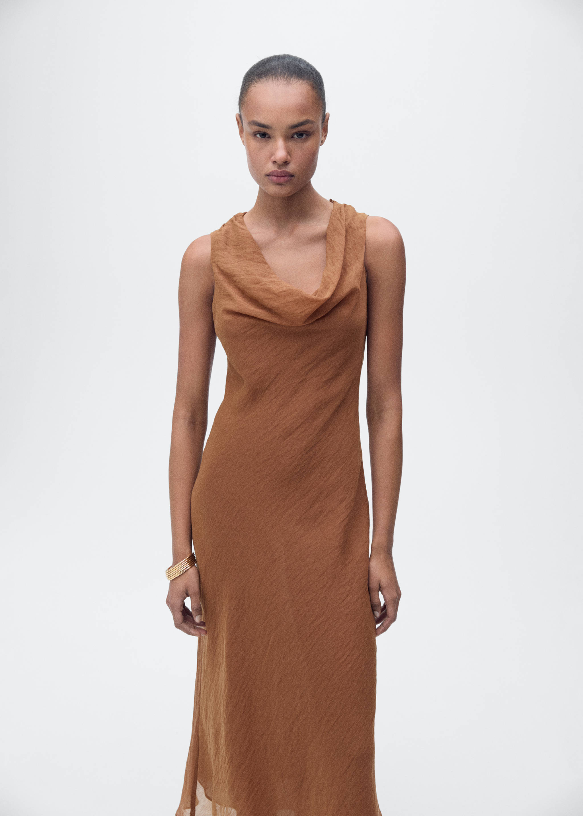Draped-neck lyocell dress - General plane