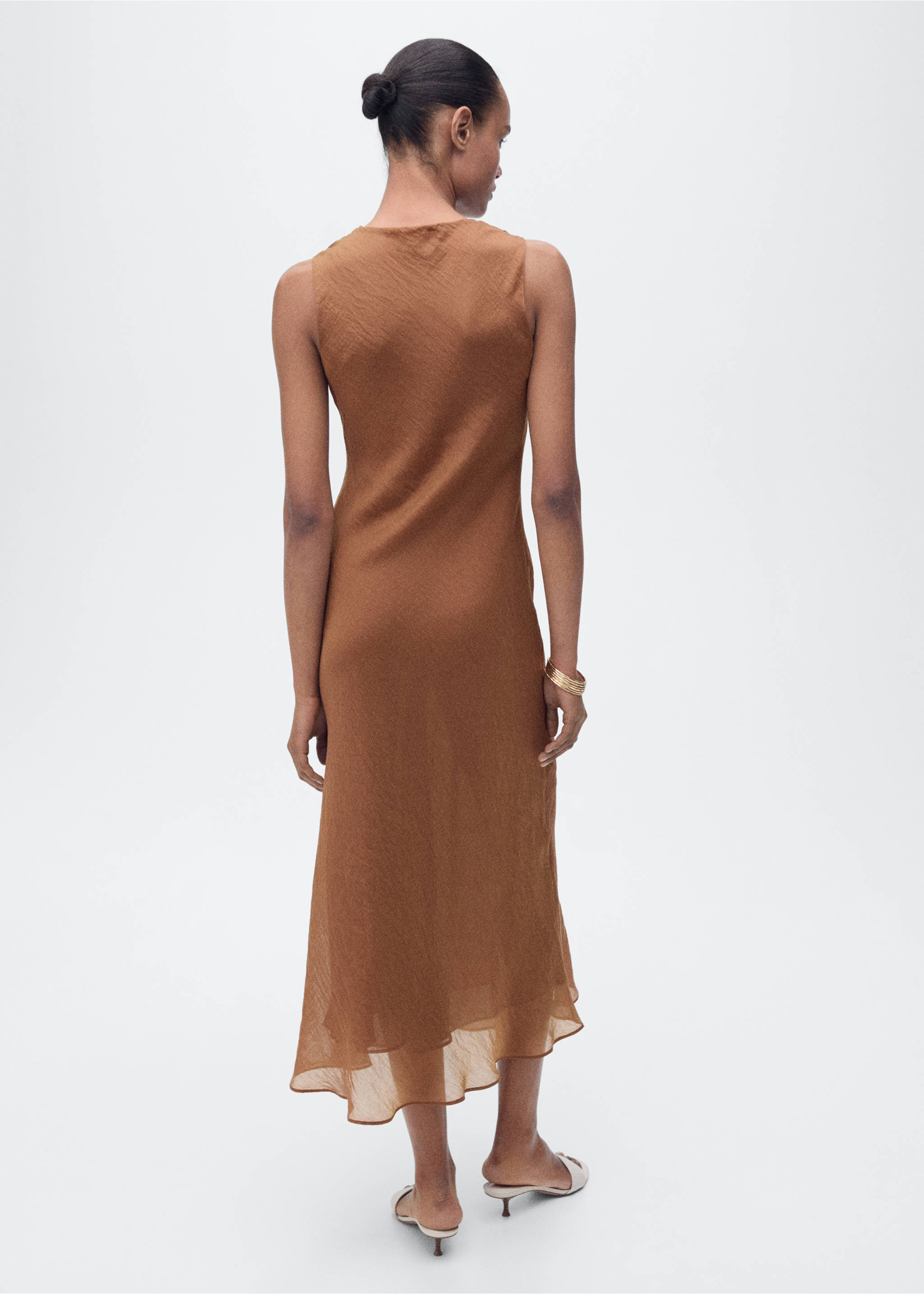 Draped-neck lyocell dress - Reverse of the article, Brown. Ref: 87017198-00.