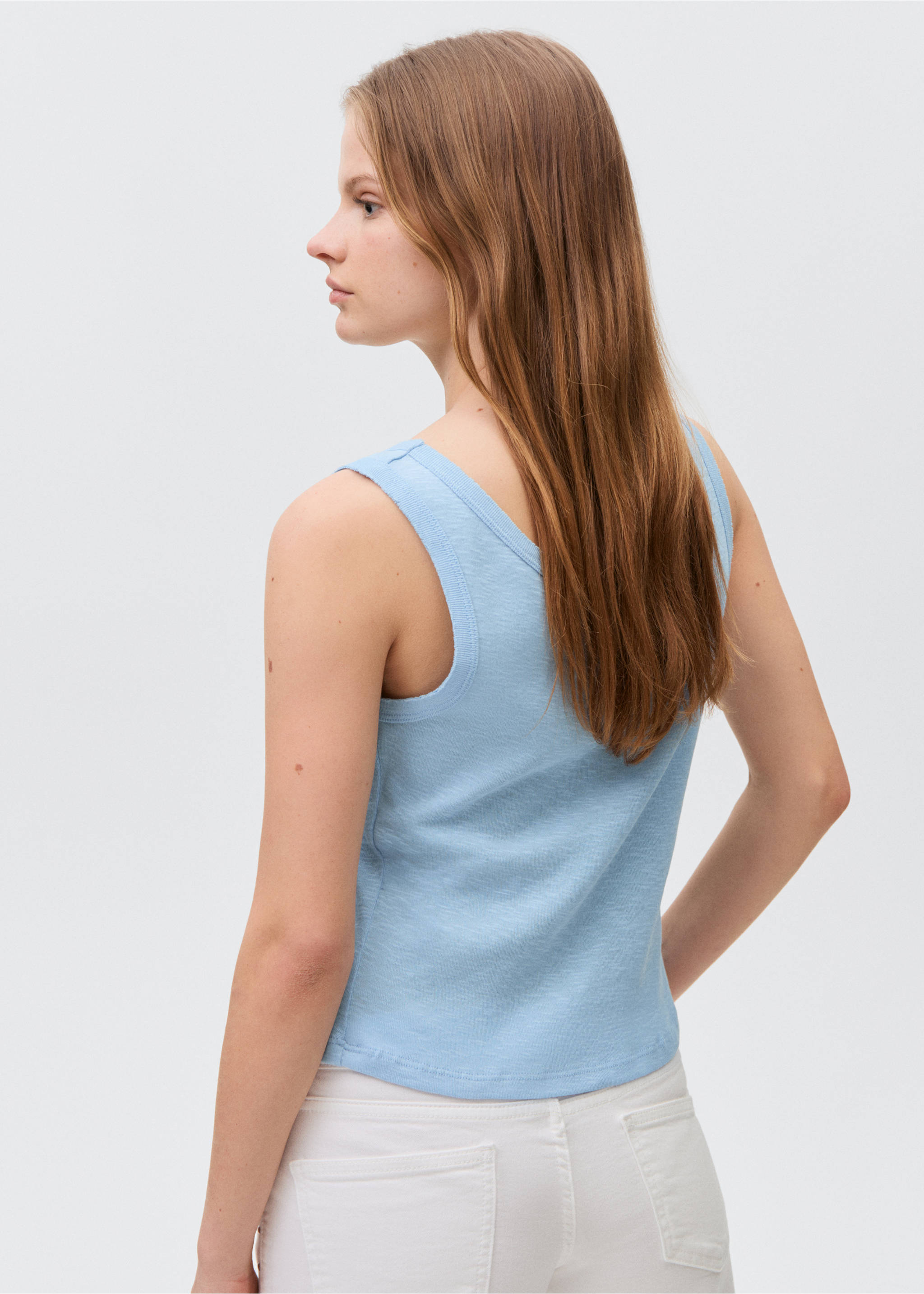 Ärmelloses Baumwoll-T-Shirt - Rückseite des Artikels, Himmelblau. Ref: 87017687-00.