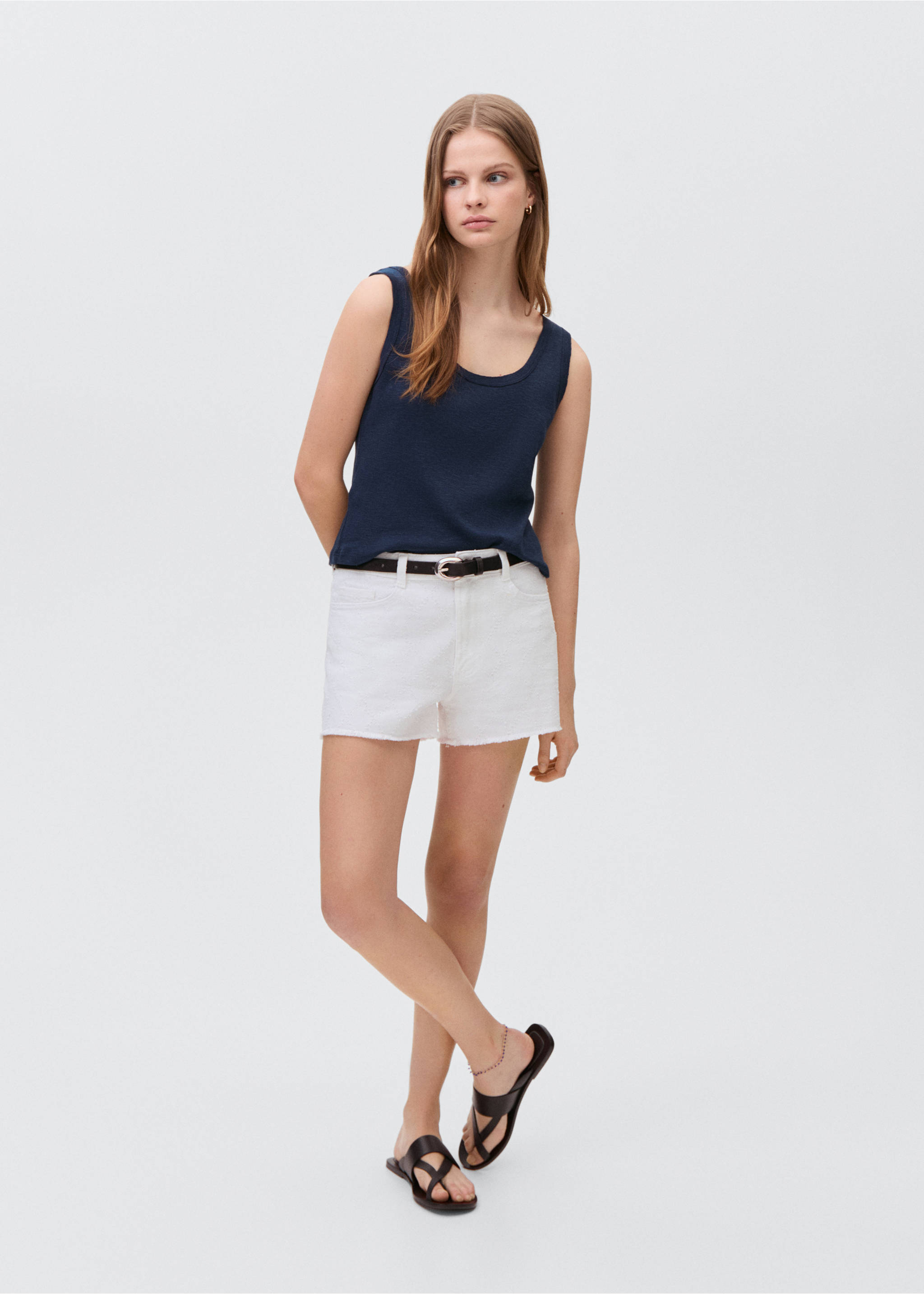 T-shirt sans manches coton - Plan général, Bleu marine. Ref: 87017687-00.