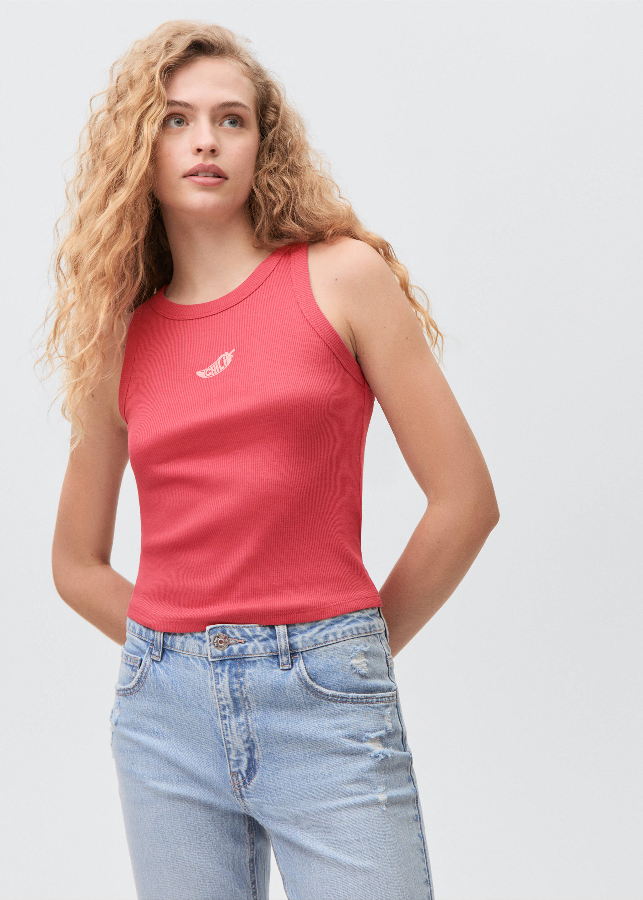 Top crop estampado - Plano medio, Fresa. Ref: 87017689-00.