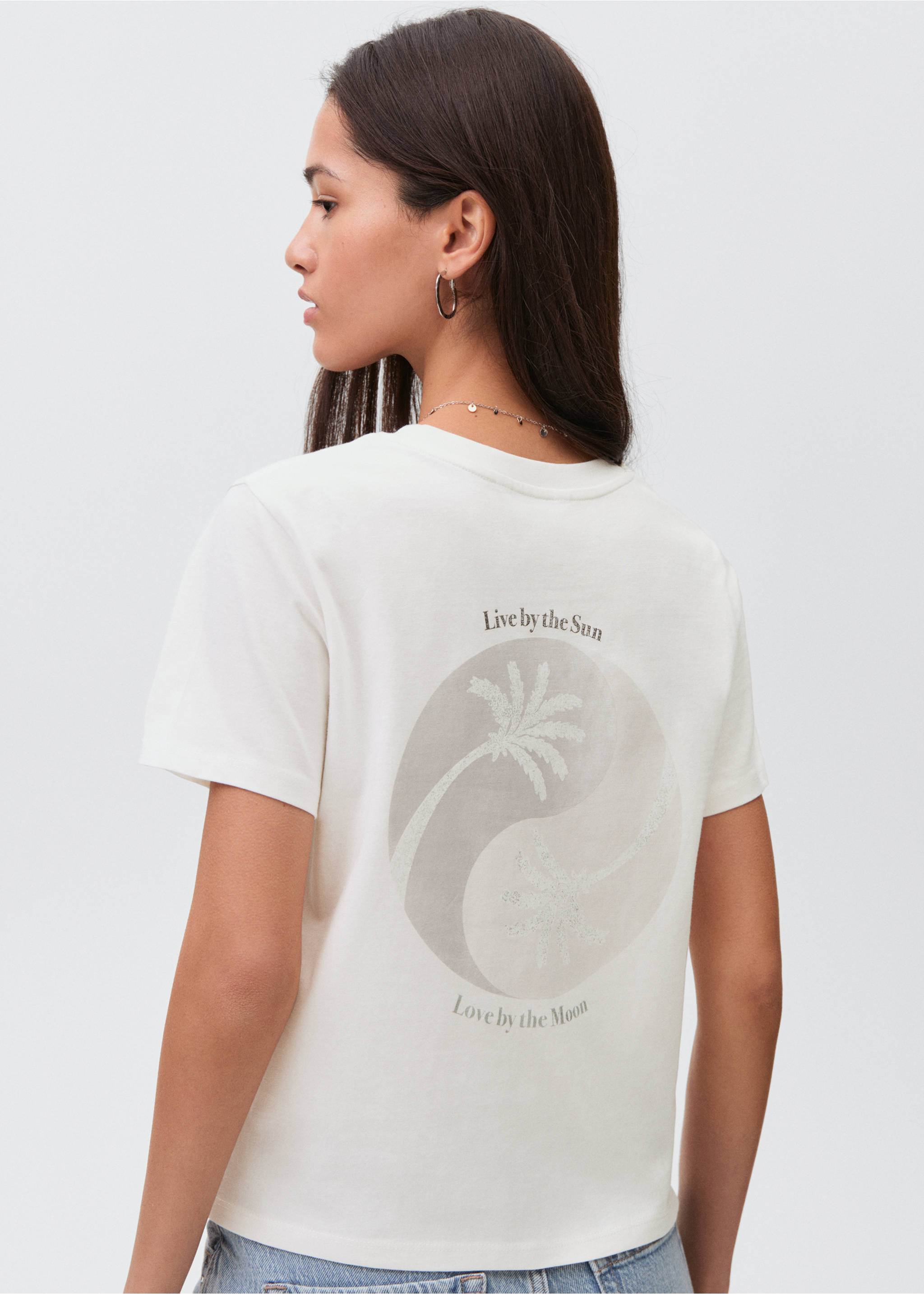 T-Shirt mit aufgedruckter Zeichnung - Rückseite des Artikels, Cremeweiß. Ref: 87017692-00.