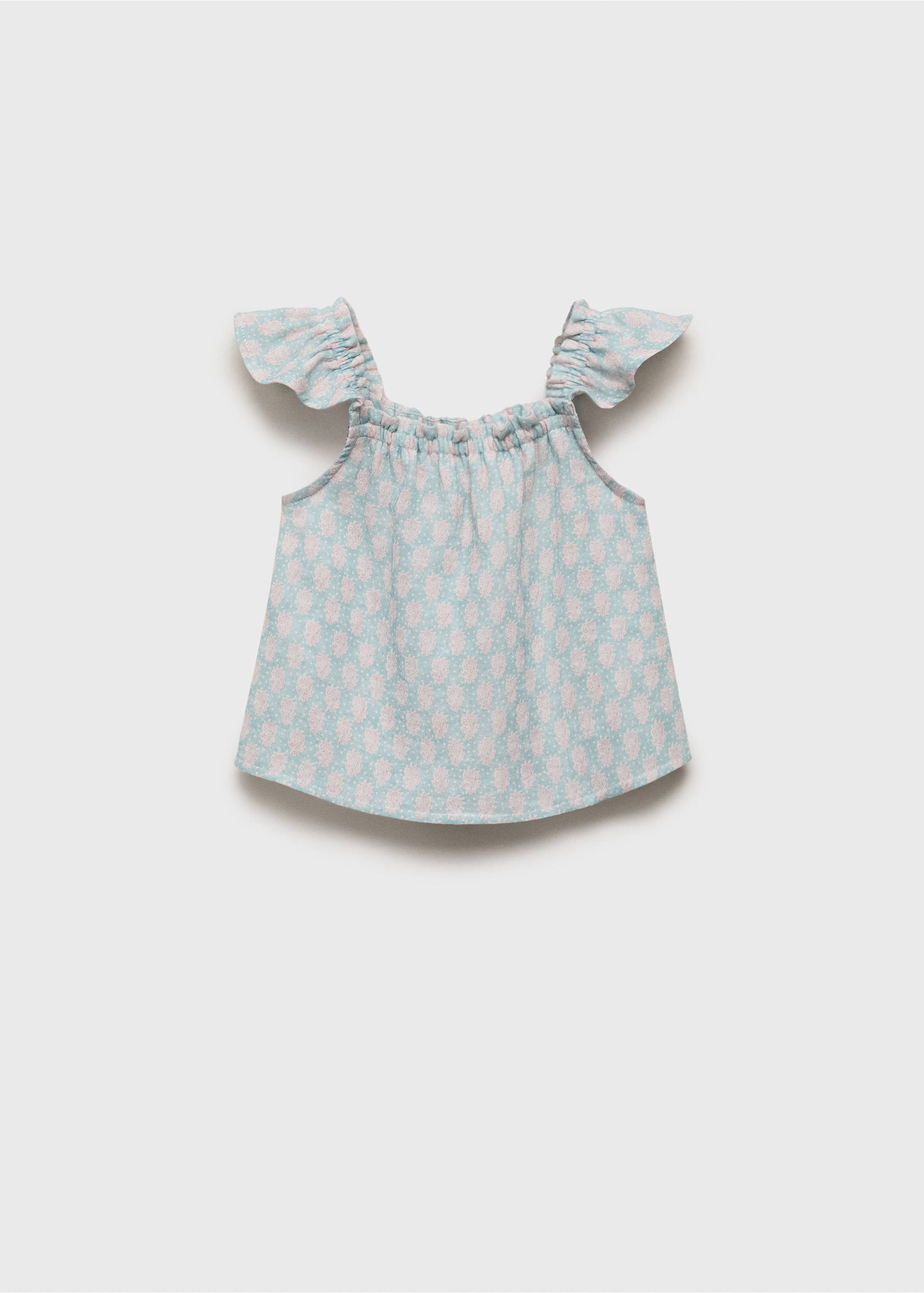 Ruffles printed blouse - Article without model, Aqua Green. Ref: 87017711-00.