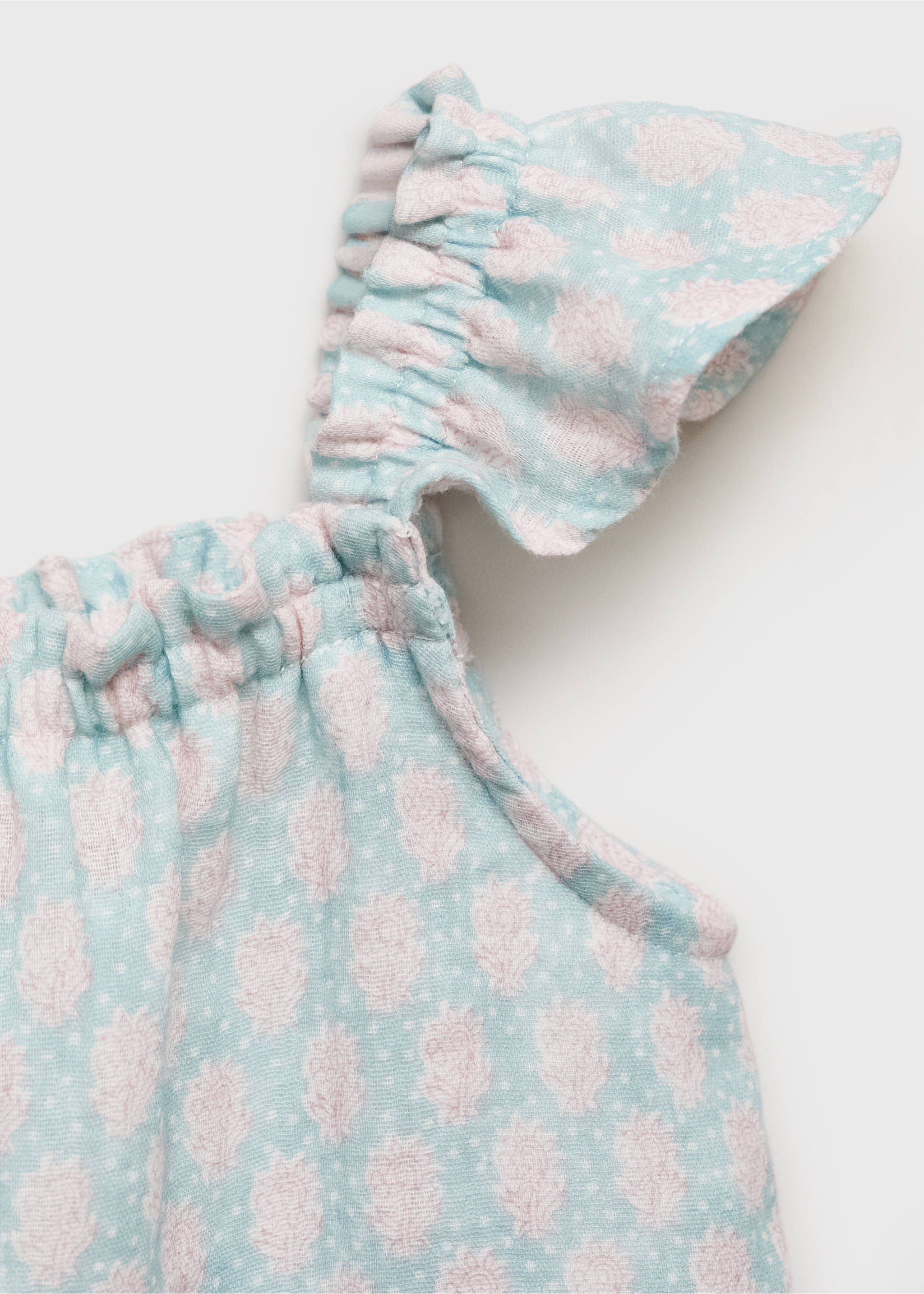Ruffles printed blouse - Details of the article 8, Aqua Green. Ref: 87017711-00.