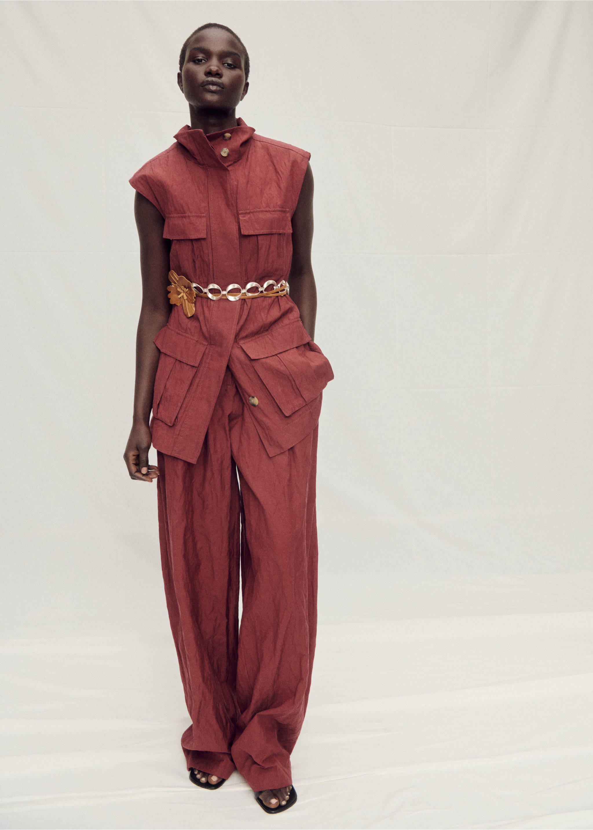 Wideleg-Anzughose mit Knitter-Effekt - Allgemeine Ansicht, Weinrot. Ref: 87017718-00.