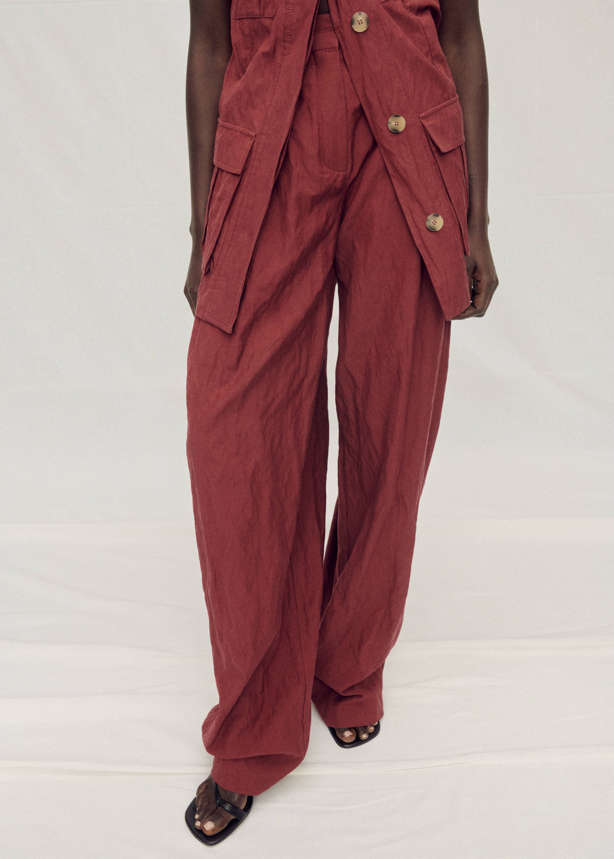 Wideleg-Anzughose mit Knitter-Effekt - Mittlere Ansicht