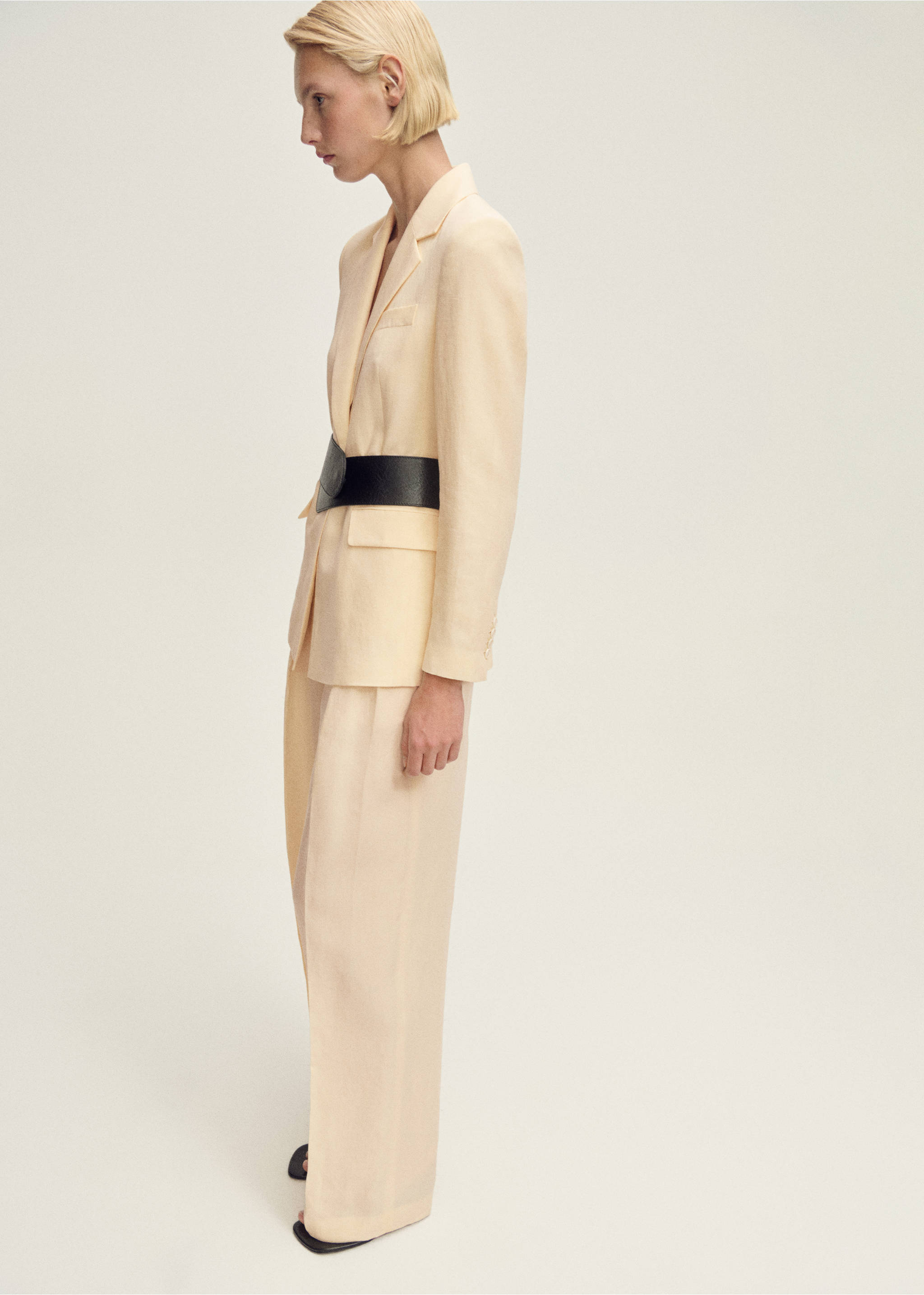 Blazer costum din amestec de in - Plan general, Vanilie. Ref: 87017720-00.