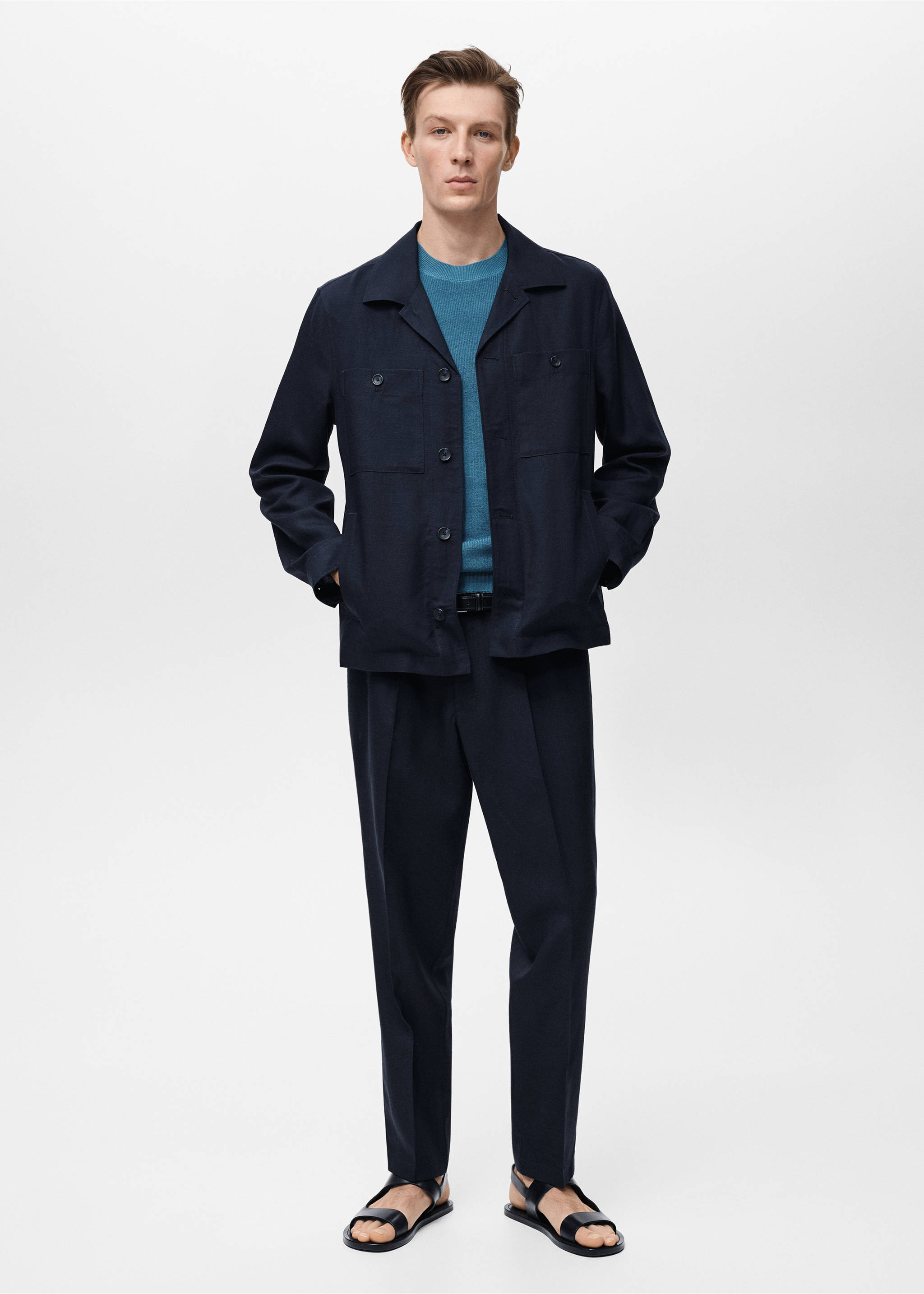 Lyocell linen overshirt with pockets - General plane, Dark Navy. Ref: 87017888-00.