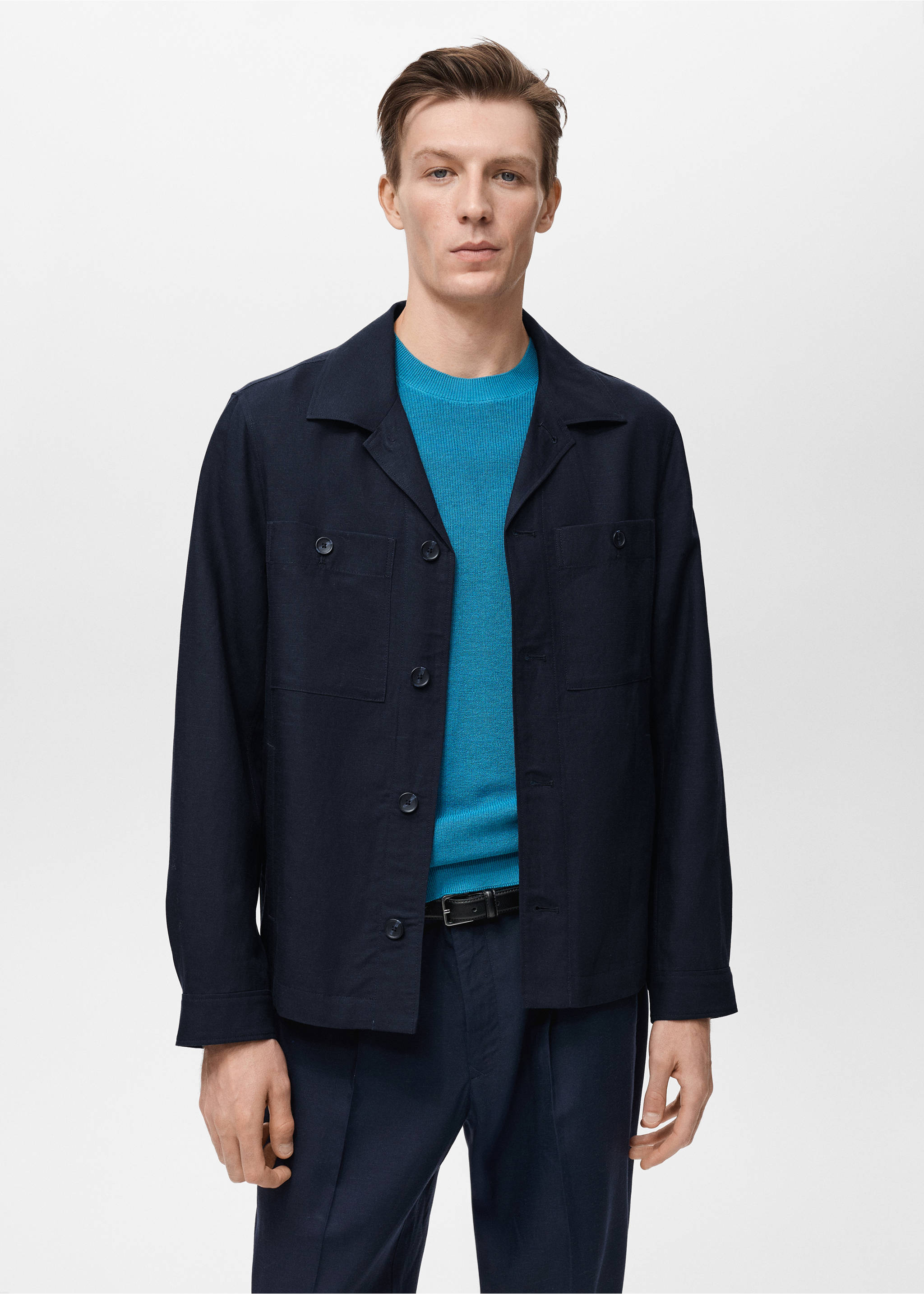 Lyocell linen overshirt with pockets - Medium plane, Dark Navy. Ref: 87017888-00.