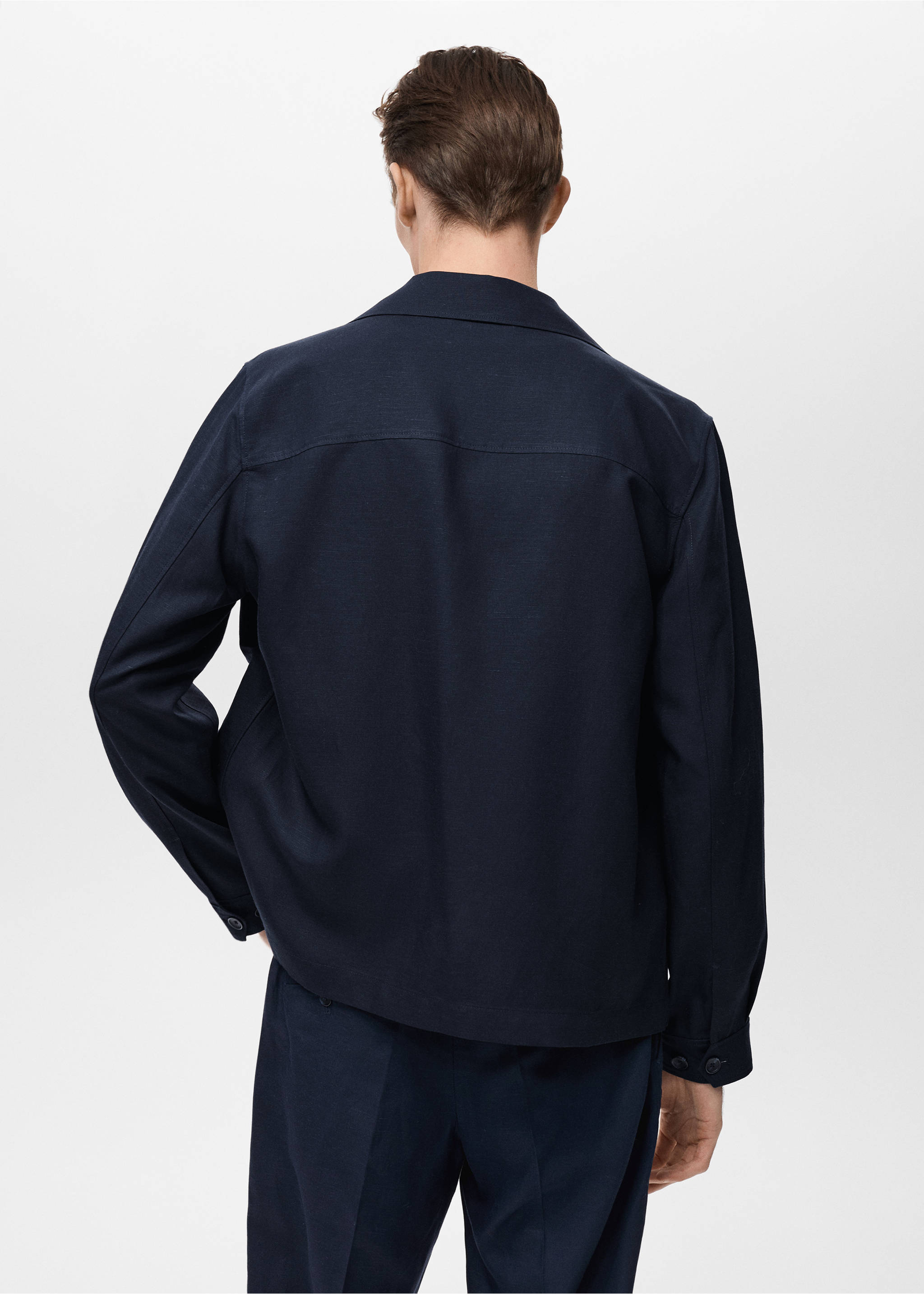 Lyocell linen overshirt with pockets - Reverse of the article, Dark Navy. Ref: 87017888-00.