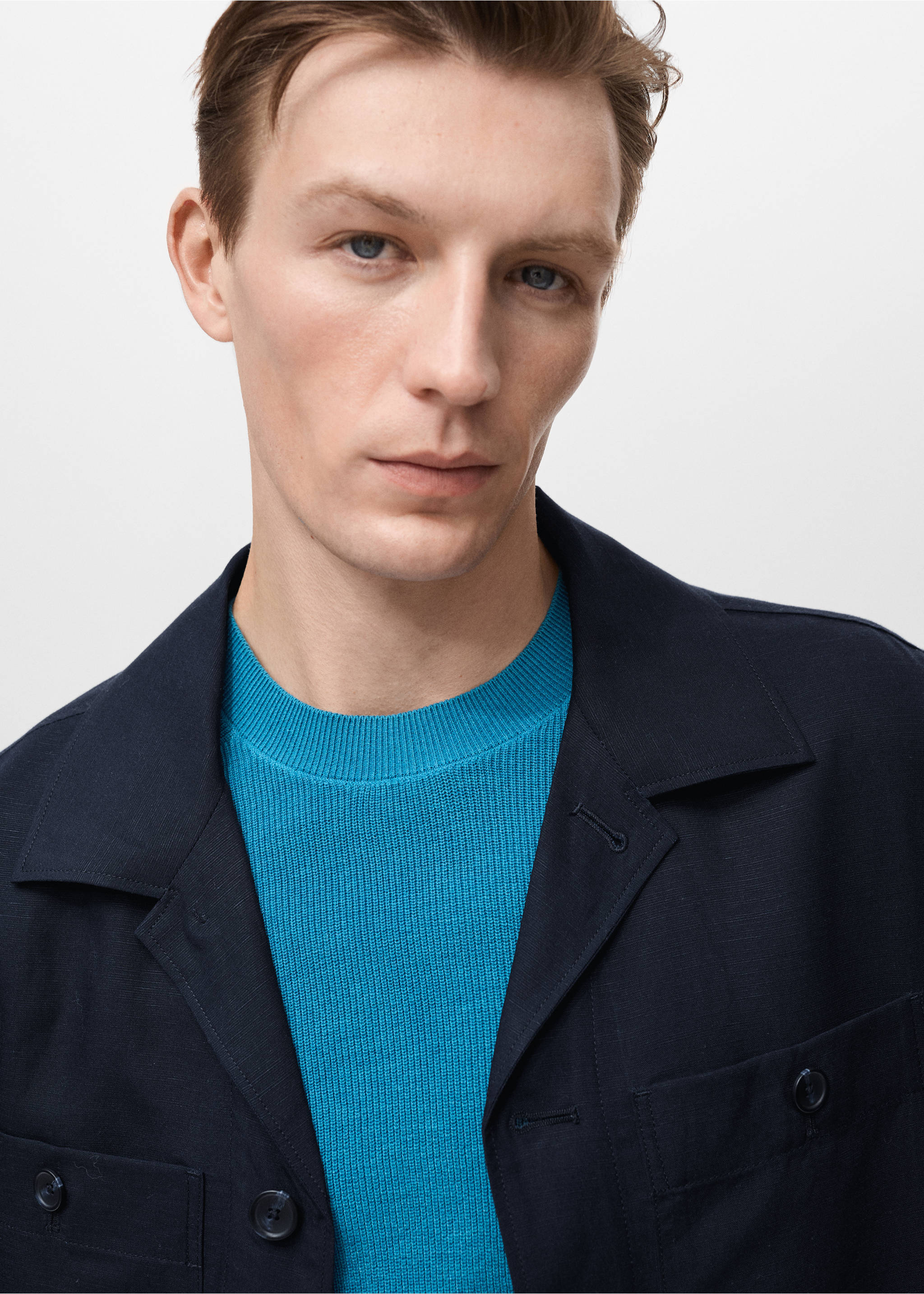 Lyocell linen overshirt with pockets - Details of the article 1, Dark Navy. Ref: 87017888-00.