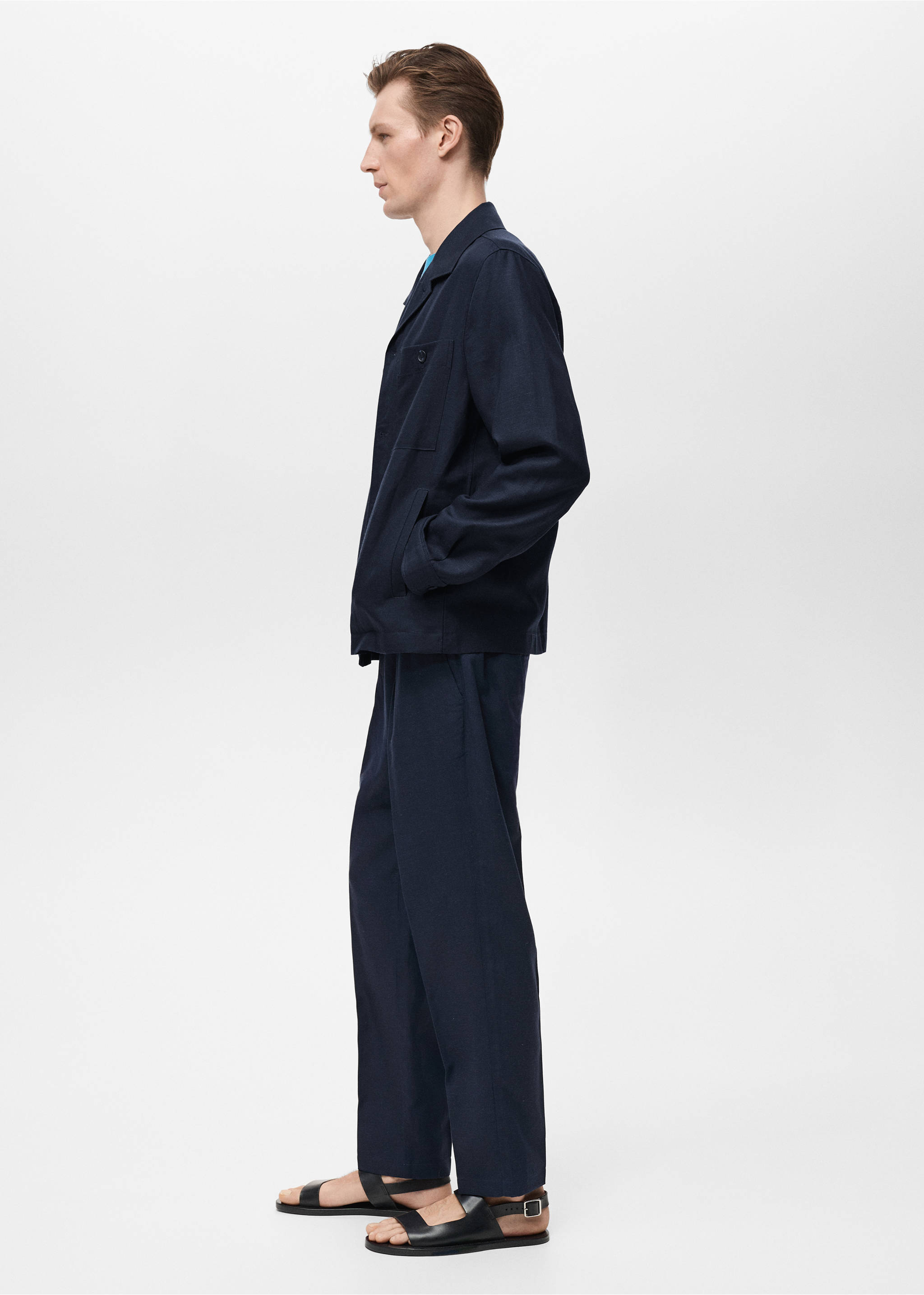 Lyocell linen overshirt with pockets - Details of the article 2, Dark Navy. Ref: 87017888-00.
