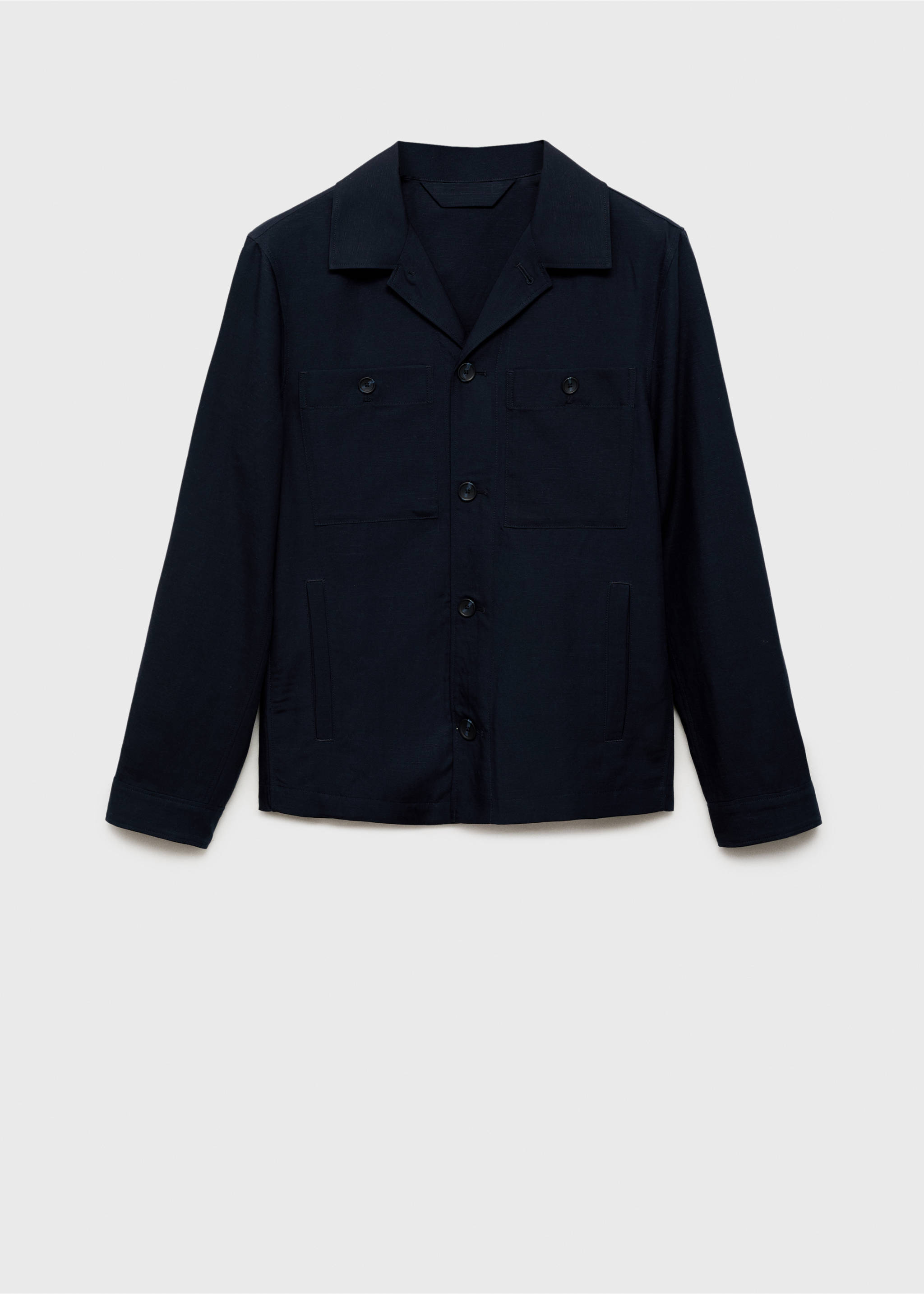 Lyocell linen overshirt with pockets - Article without model, Dark Navy. Ref: 87017888-00.