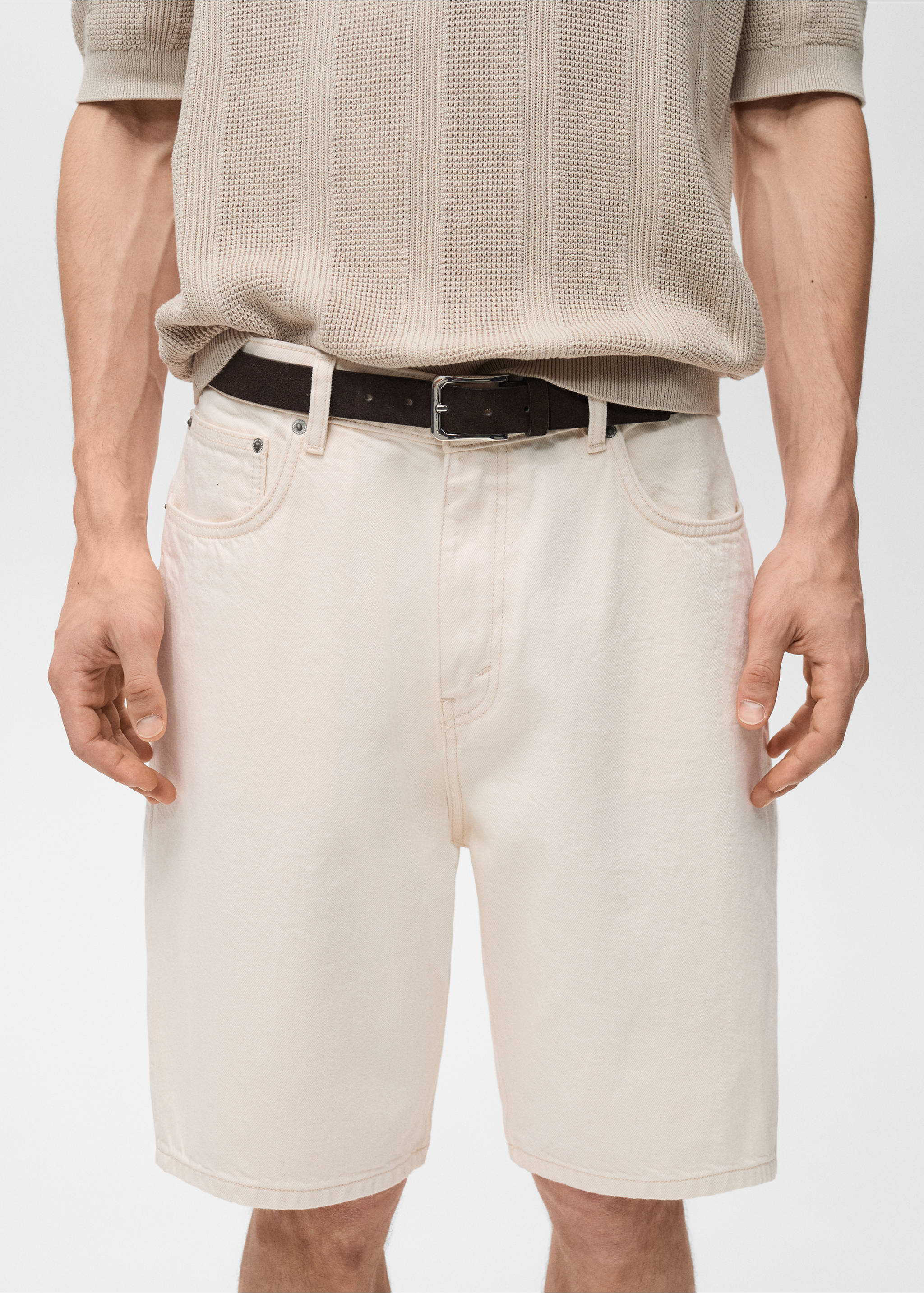 Denim relaxed-fit bermuda shorts - Details of the article 1, Off White. Ref: 87017890-00.