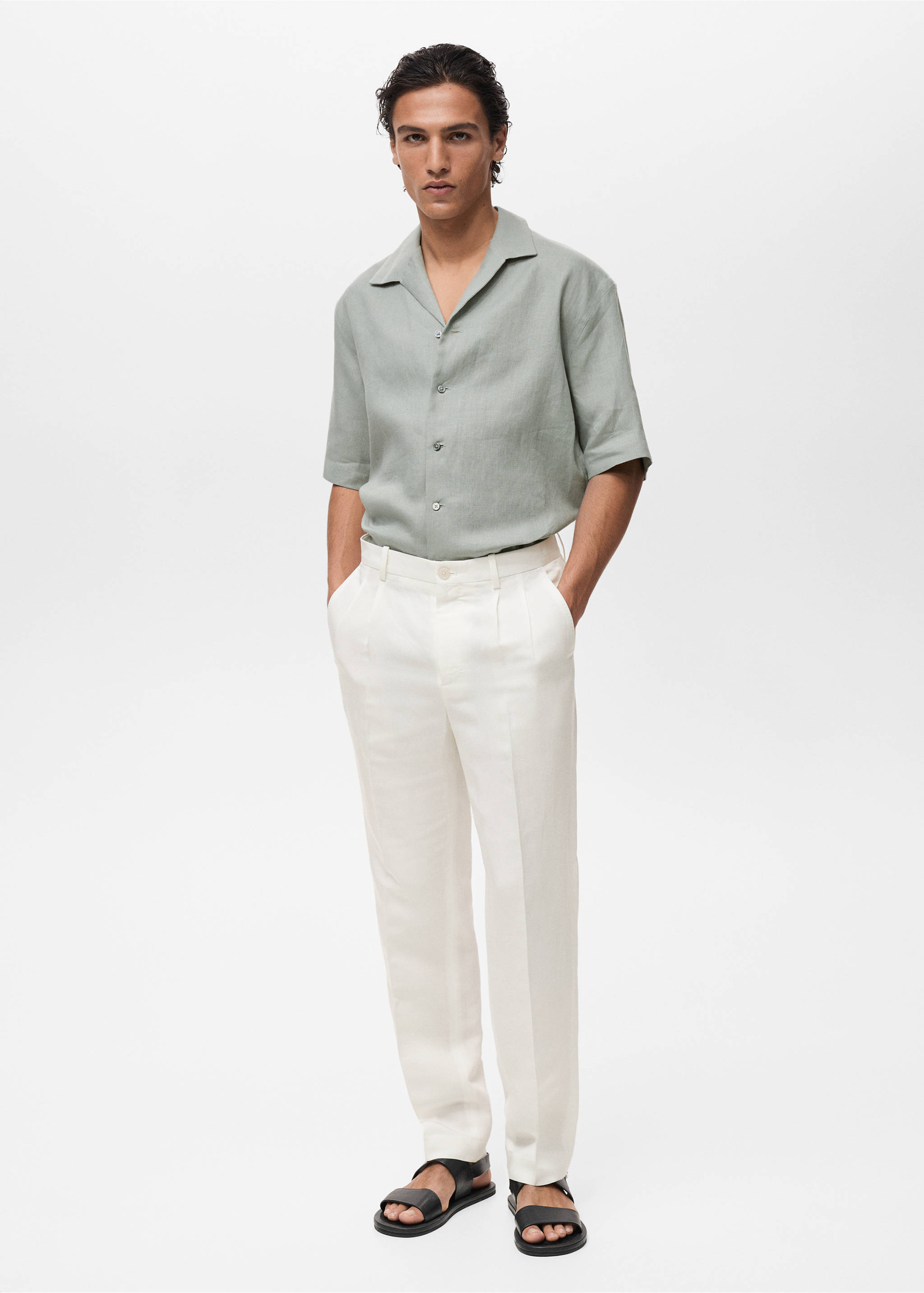 Linen-blend pleated trousers - General plane, Off White. Ref: 87017895-00.