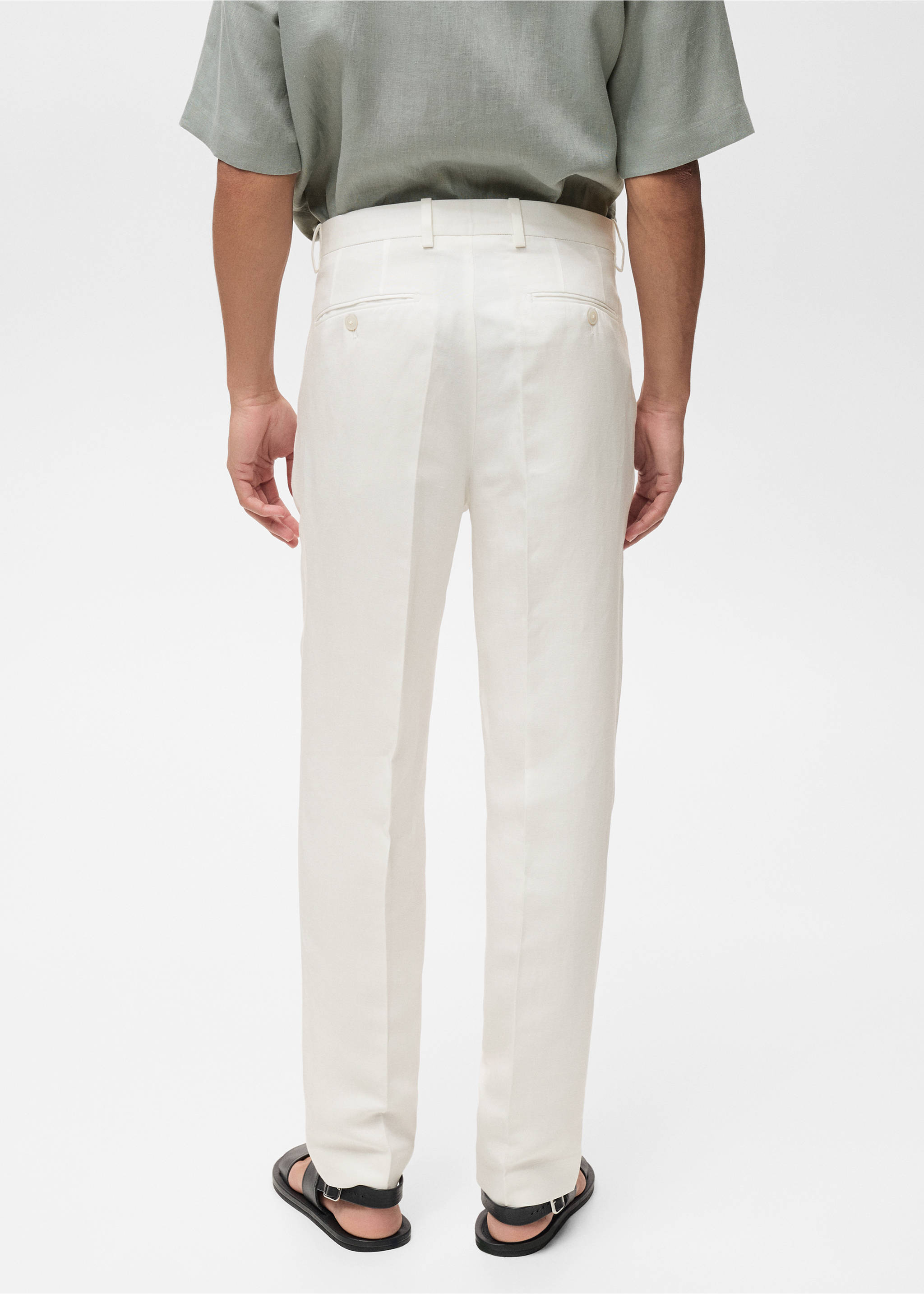 Linen-blend pleated trousers - Reverse of the article, Off White. Ref: 87017895-00.