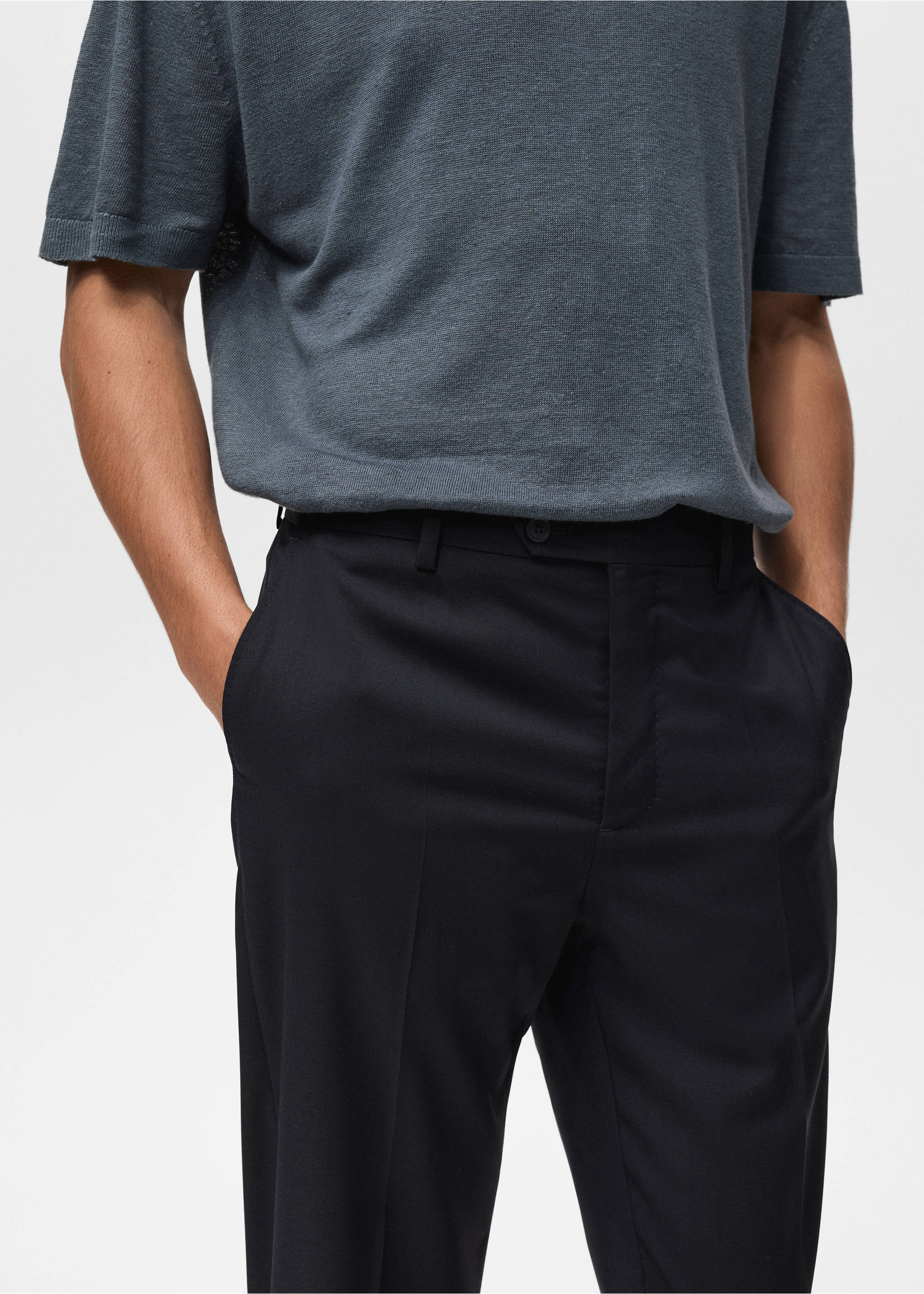 Cold wool slim-fit pants - Details of the article 1, Navy. Ref: 87017896-00.