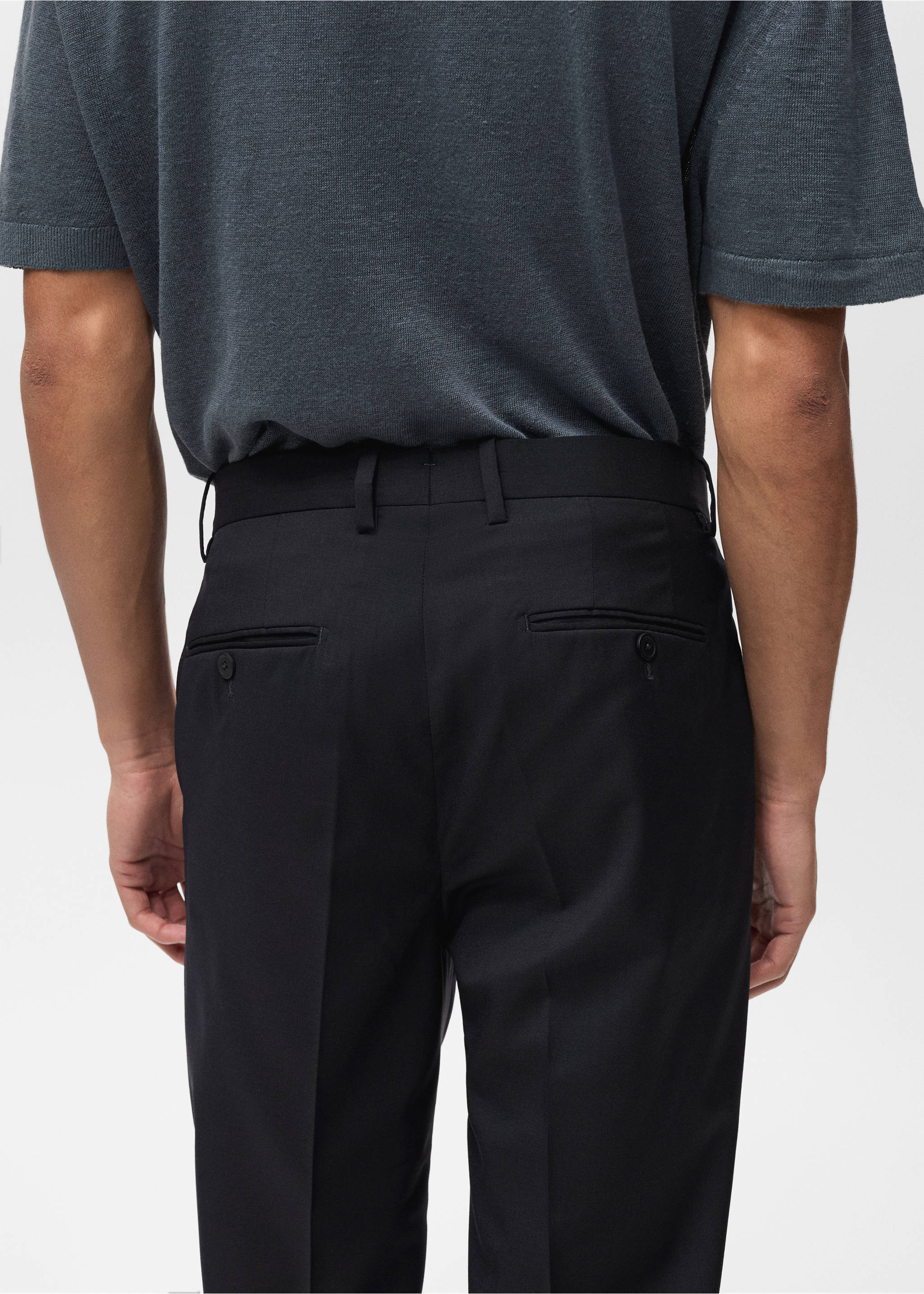 Cold wool slim-fit pants - Details of the article 6, Navy. Ref: 87017896-00.