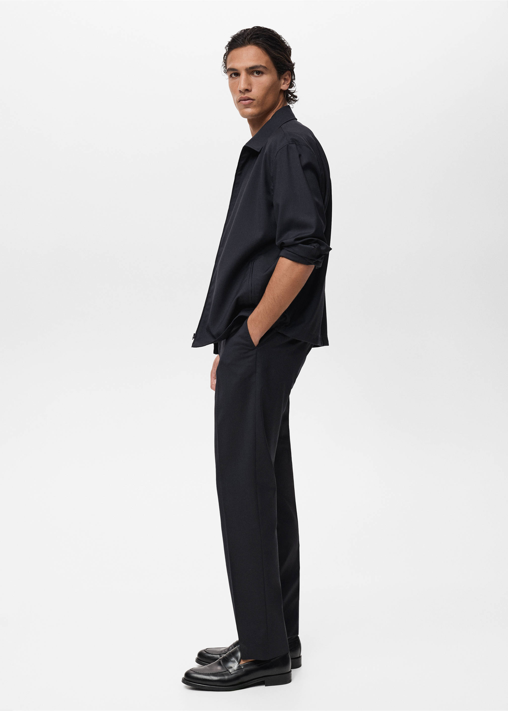 Cold wool slim-fit pants - Details of the article 2, Navy. Ref: 87017896-00.