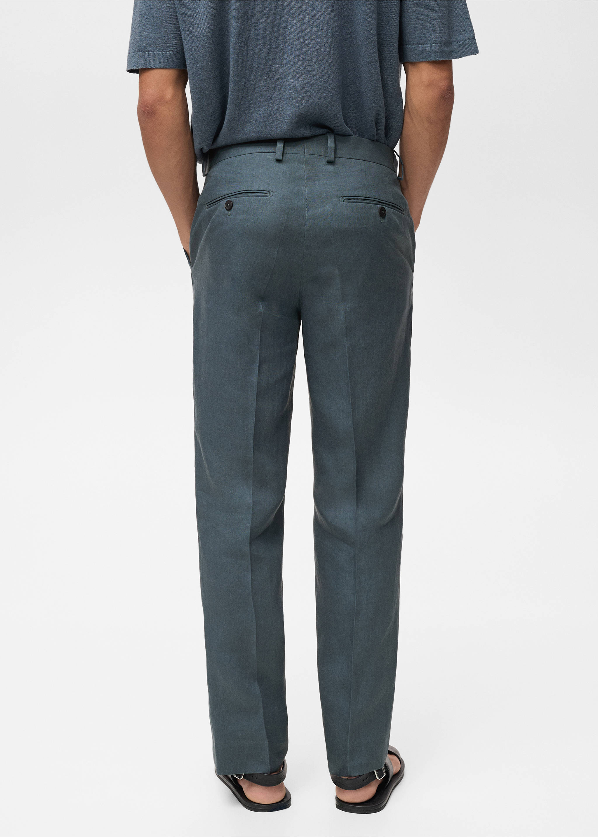 Pantalon 100 % lin droit - Verso de l’article, Turquoise. Ref: 87017897-00.