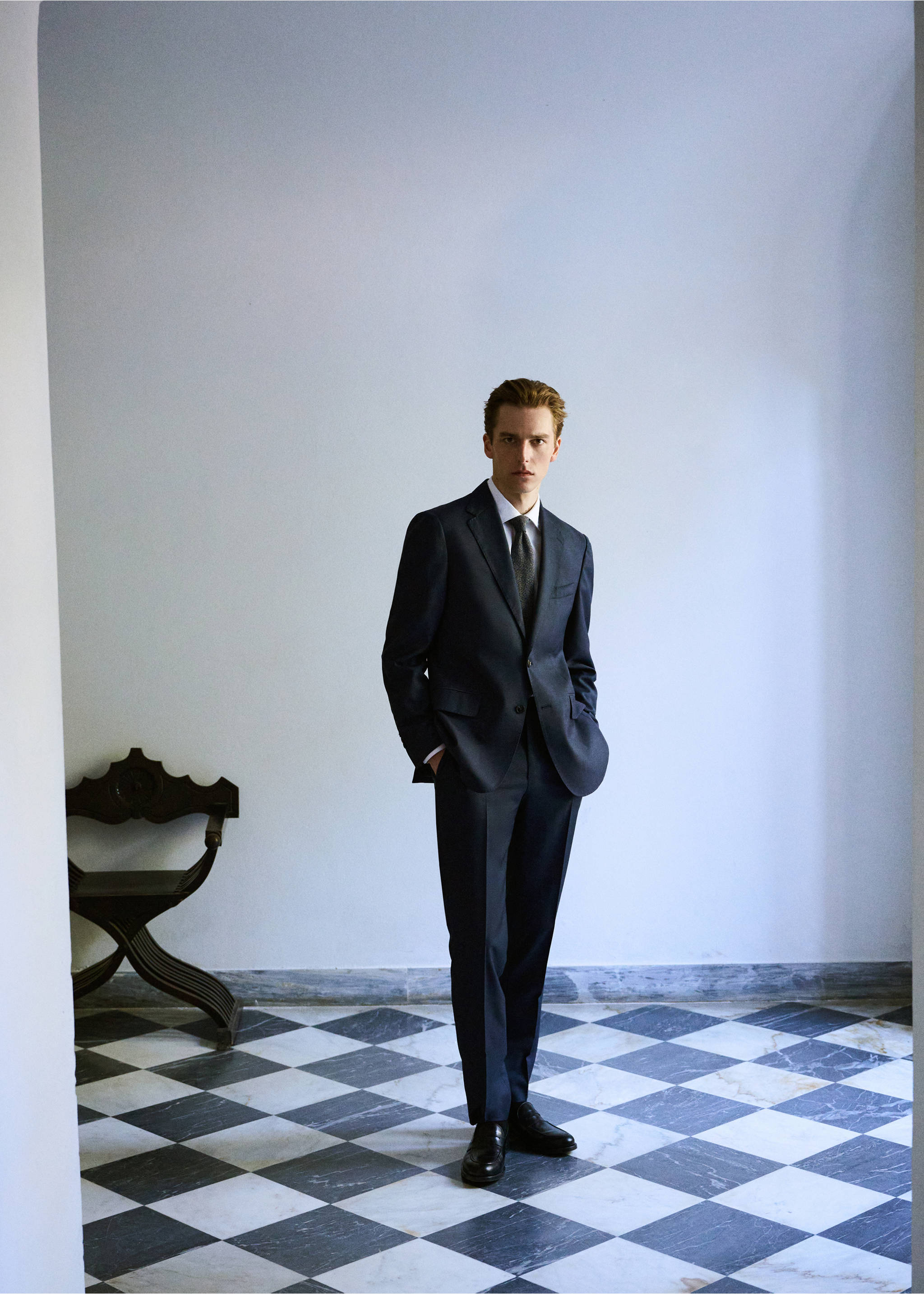 Venice 100% virgin wool suit trousers - Details of the article 3, Navy. Ref: 87017898-00.