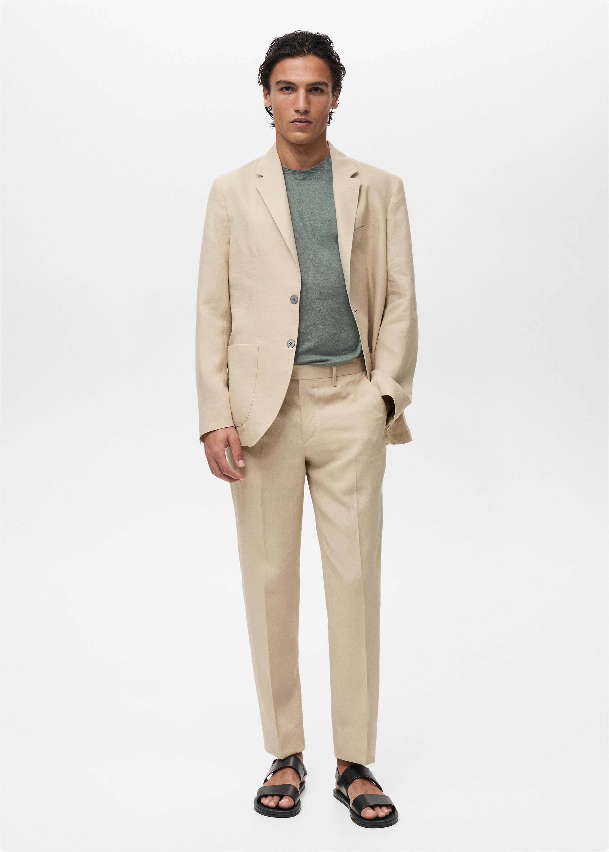 Slim-fit 100% linen trousers - General plane