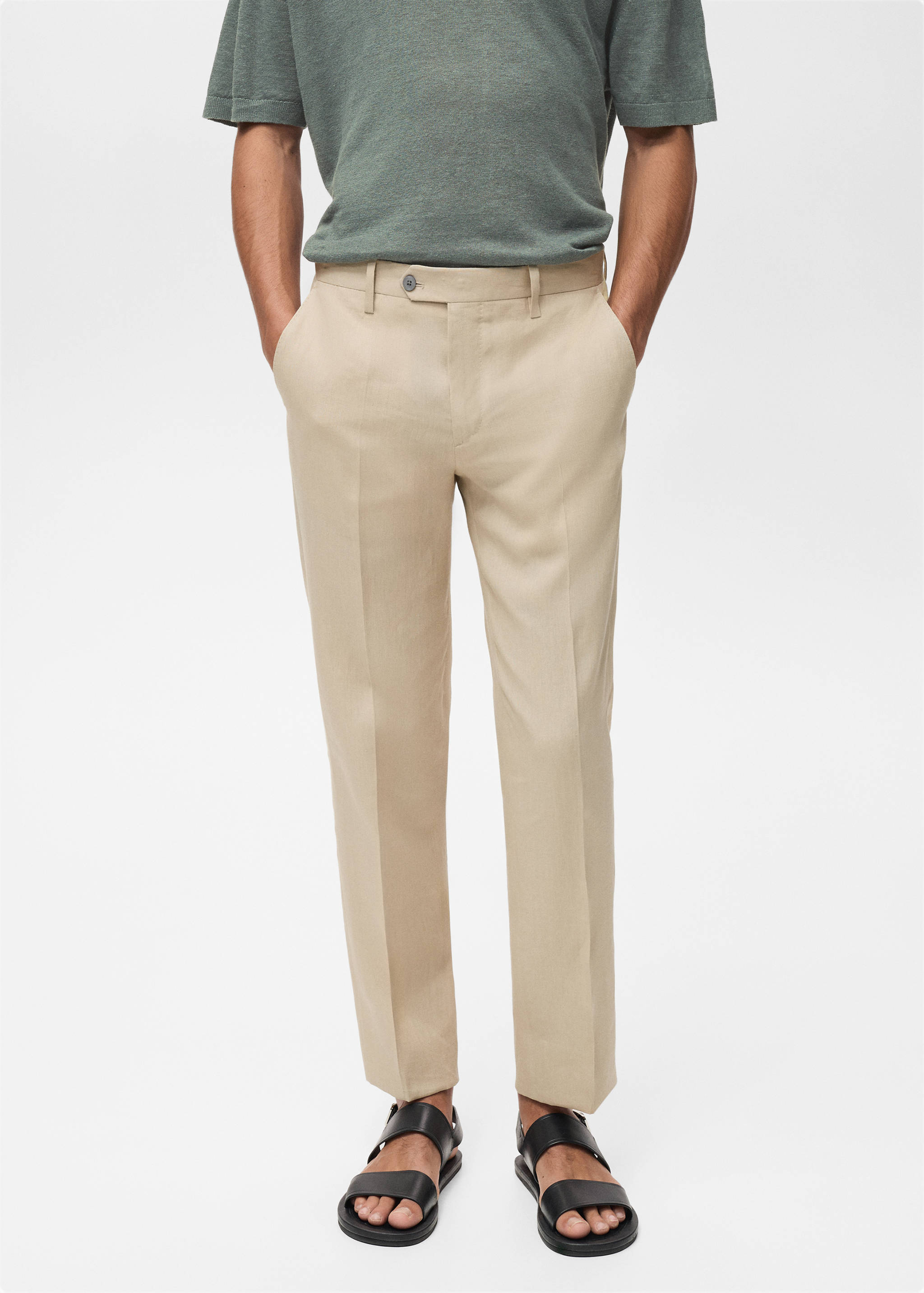 Slim-fit 100% linen trousers - Medium plane