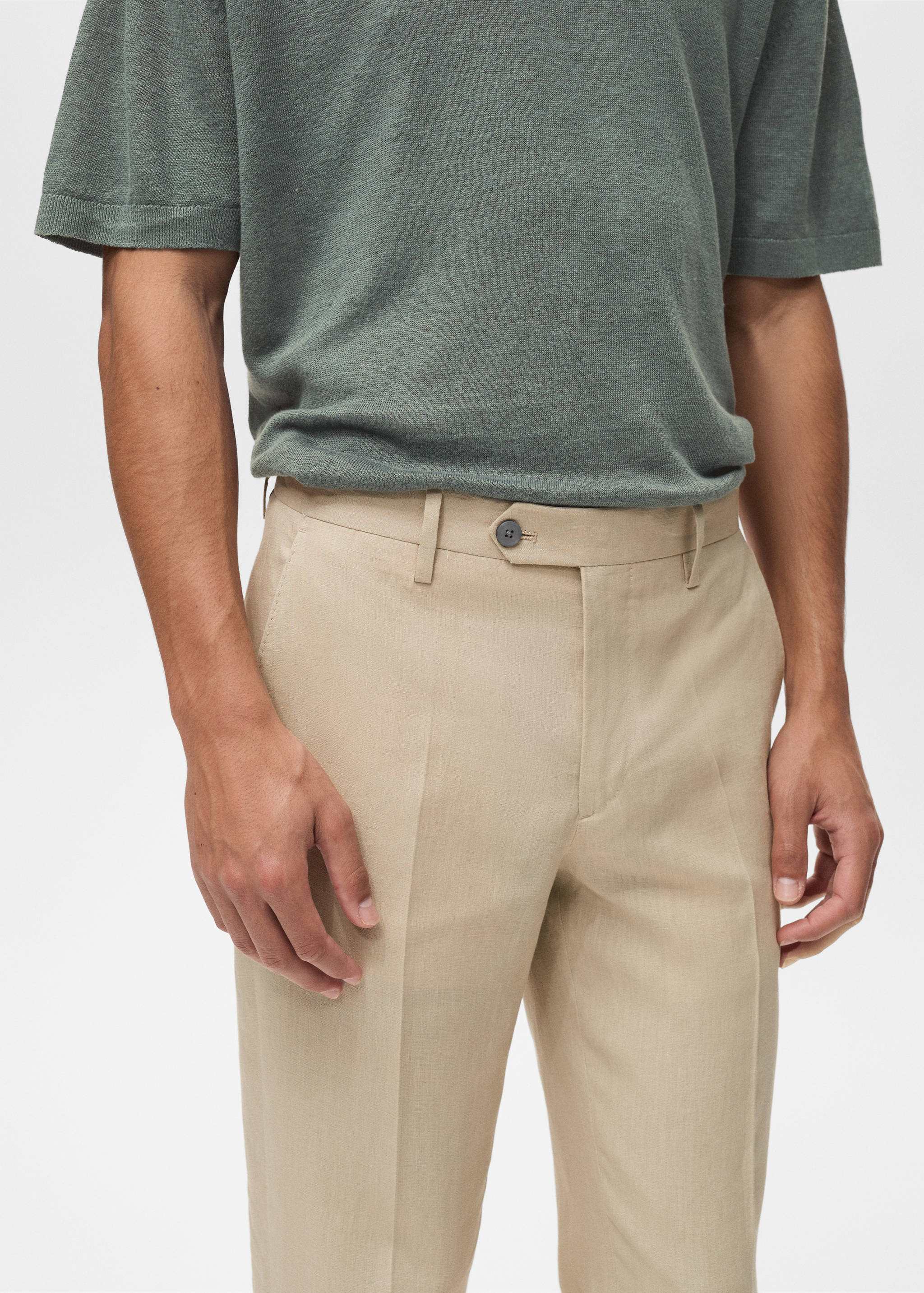 Slim-fit 100% linen trousers - Details of the article 1