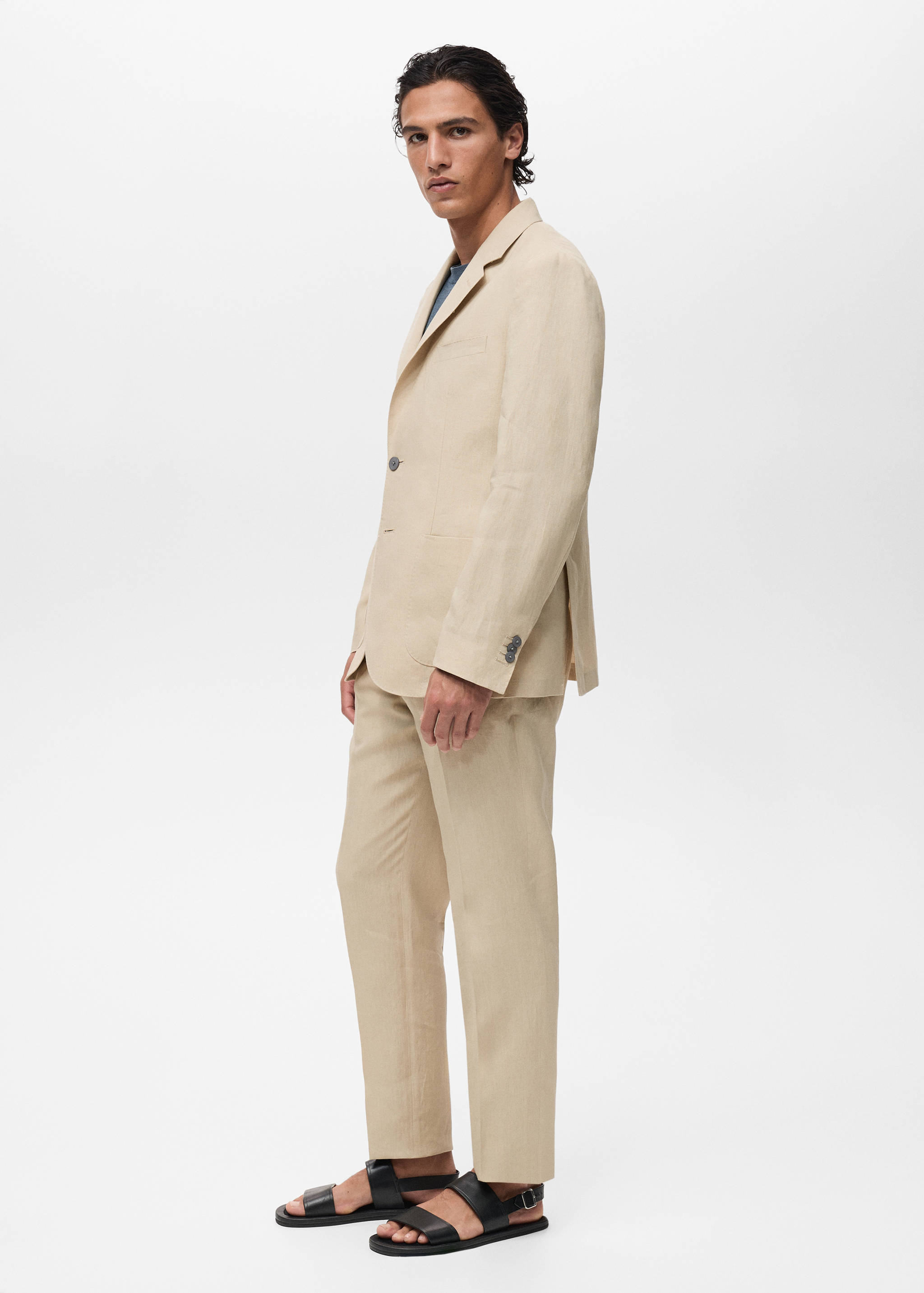 Slim-fit 100% linen trousers - Details of the article 2