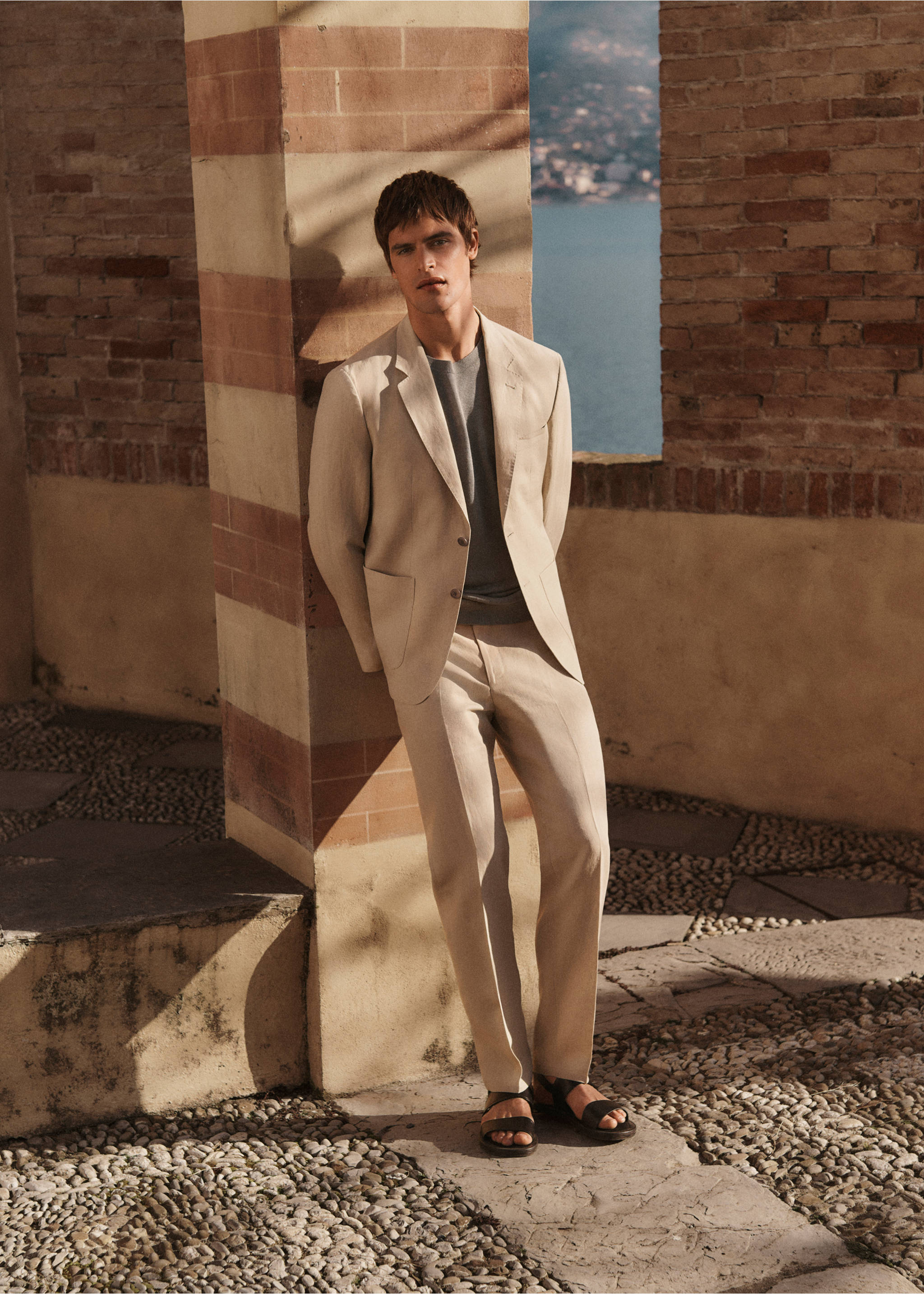 Pantaloni 100% lino slim fit - Dettaglio dell'articolo 5, Marrone medio. Ref: 87017899-00.