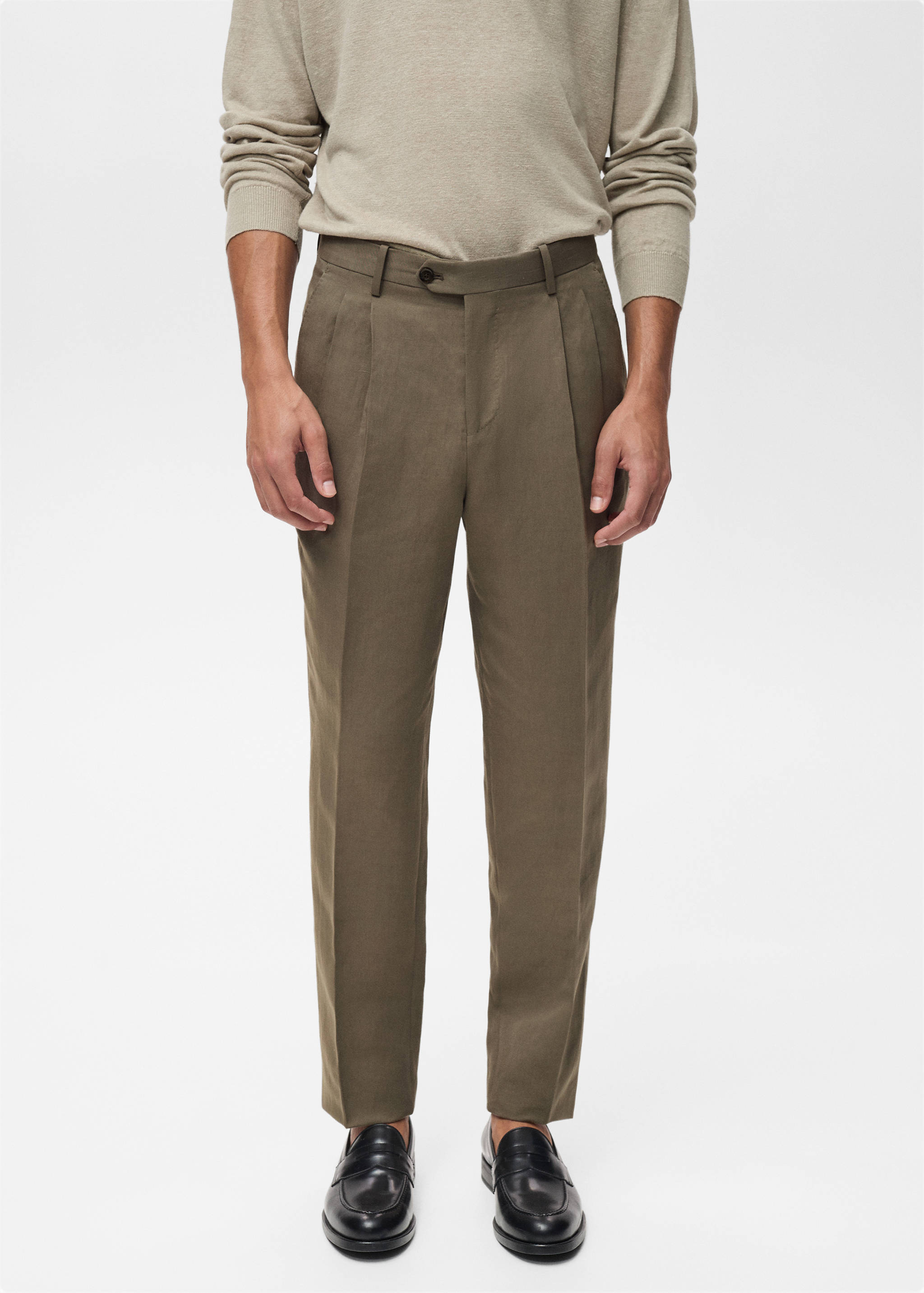 Slim-fit linen-blend pleated trousers - Medium plane